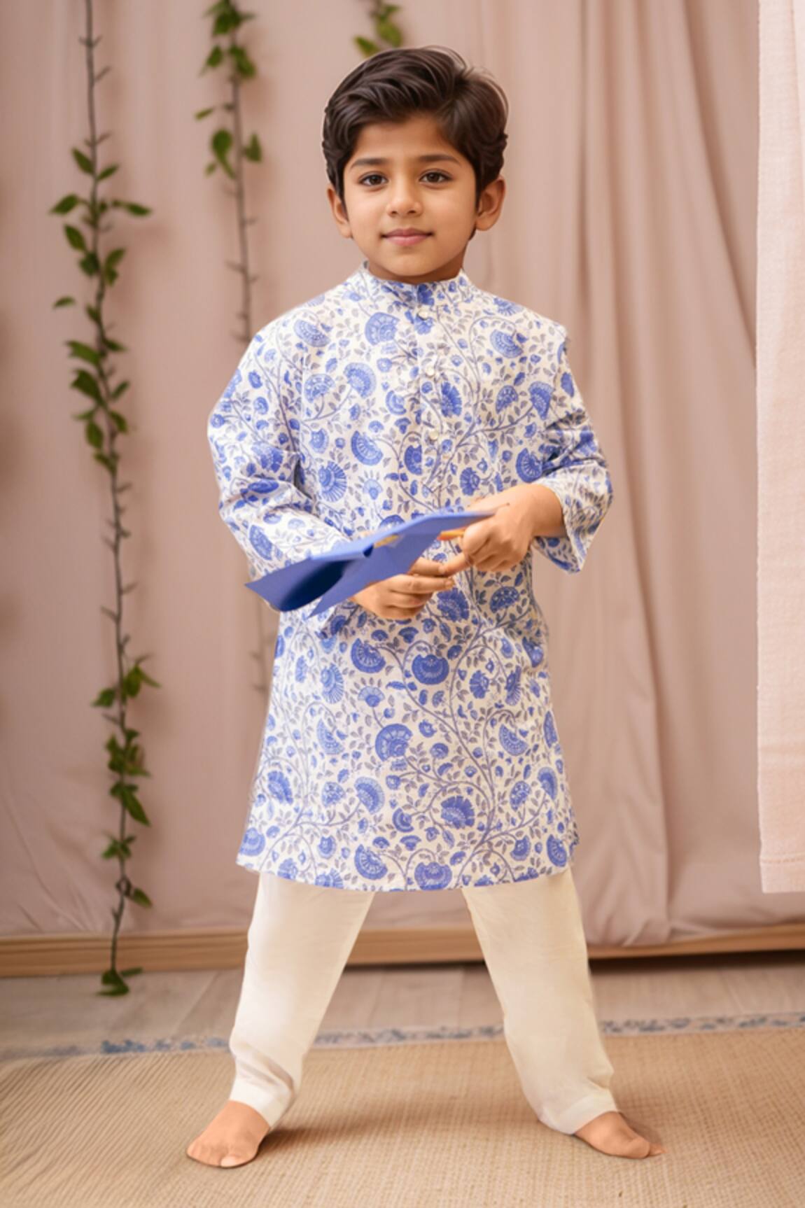 Petite Pomme Floral Print Blue Kurta Set