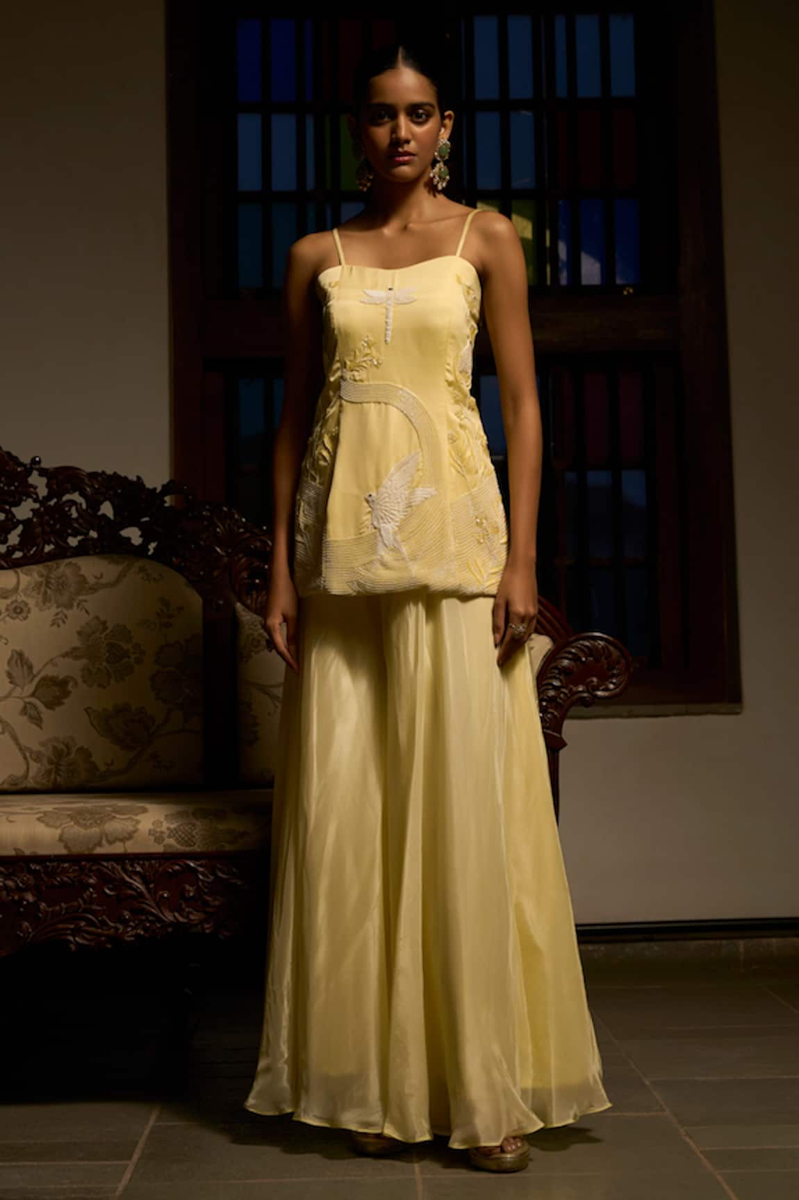 Saangi Lemon Glow Peplum Kurta & Palazzo Co-ord Set