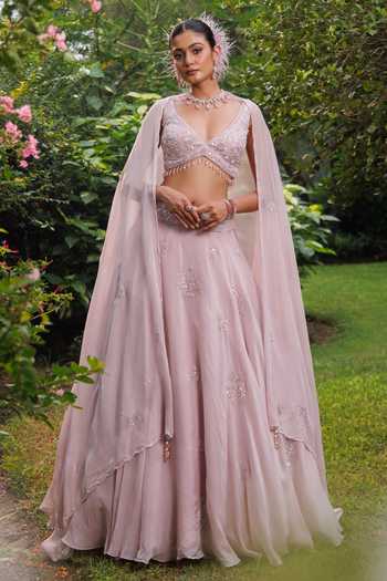 Meenagurnam Organza Swaski & Sequin Embroidered Lehenga Set 