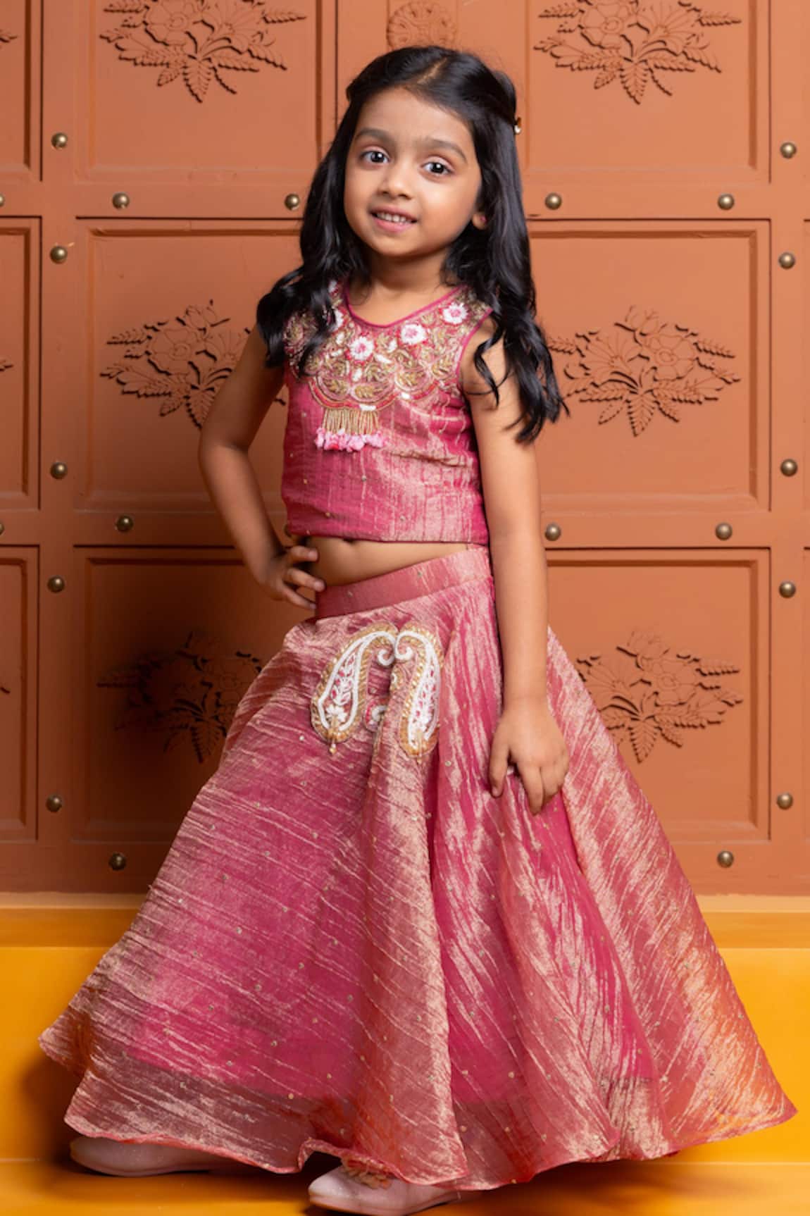 Kirti Agarwal - Pret N Couture Hand Embroidered Floral Blouse & Lehenga Set