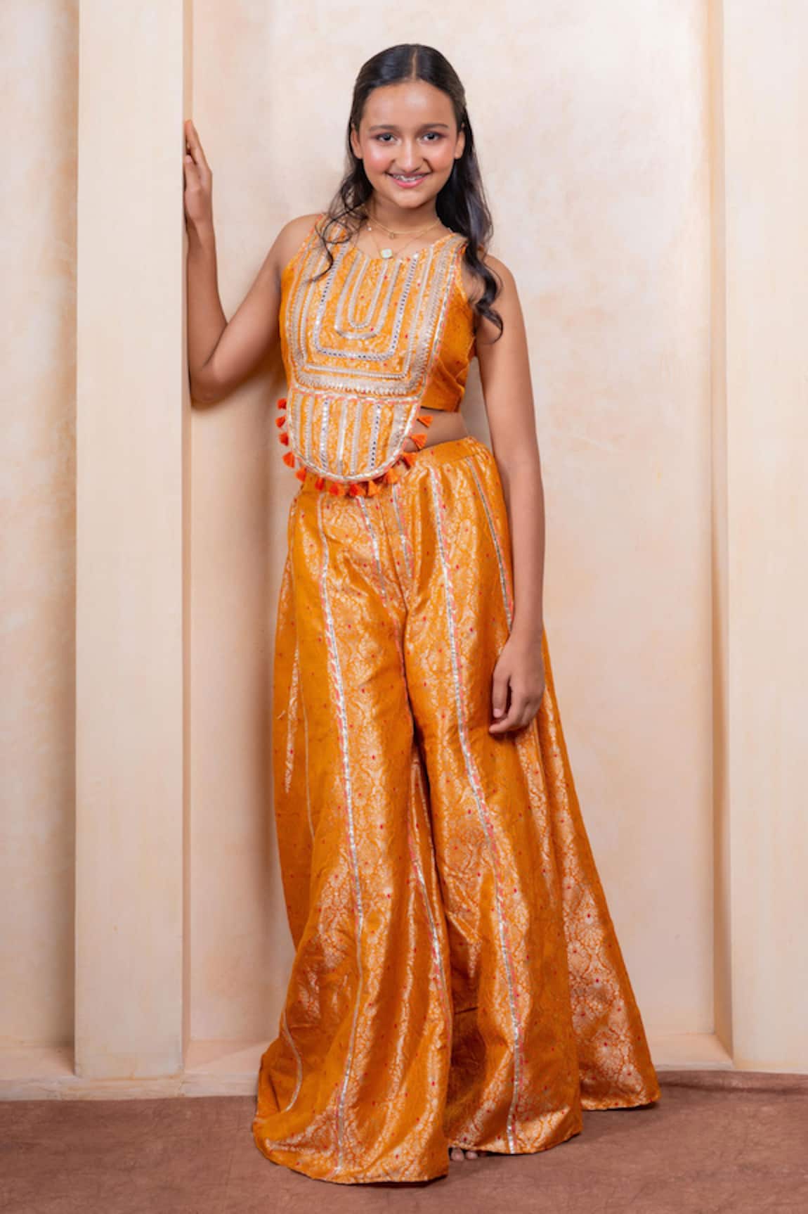 Kirti Agarwal - Pret N Couture Brocade Mirror Work Crop Top & Palazzo Set
