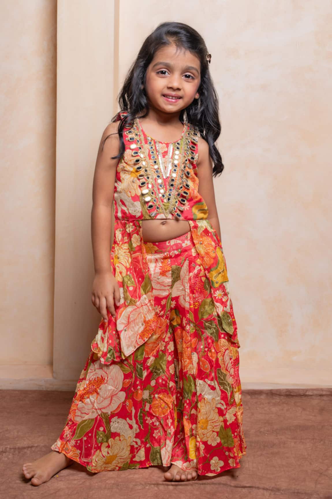 Kirti Agarwal - Pret N Couture Embroidered Crop Kurta & Floral Palazzo Set