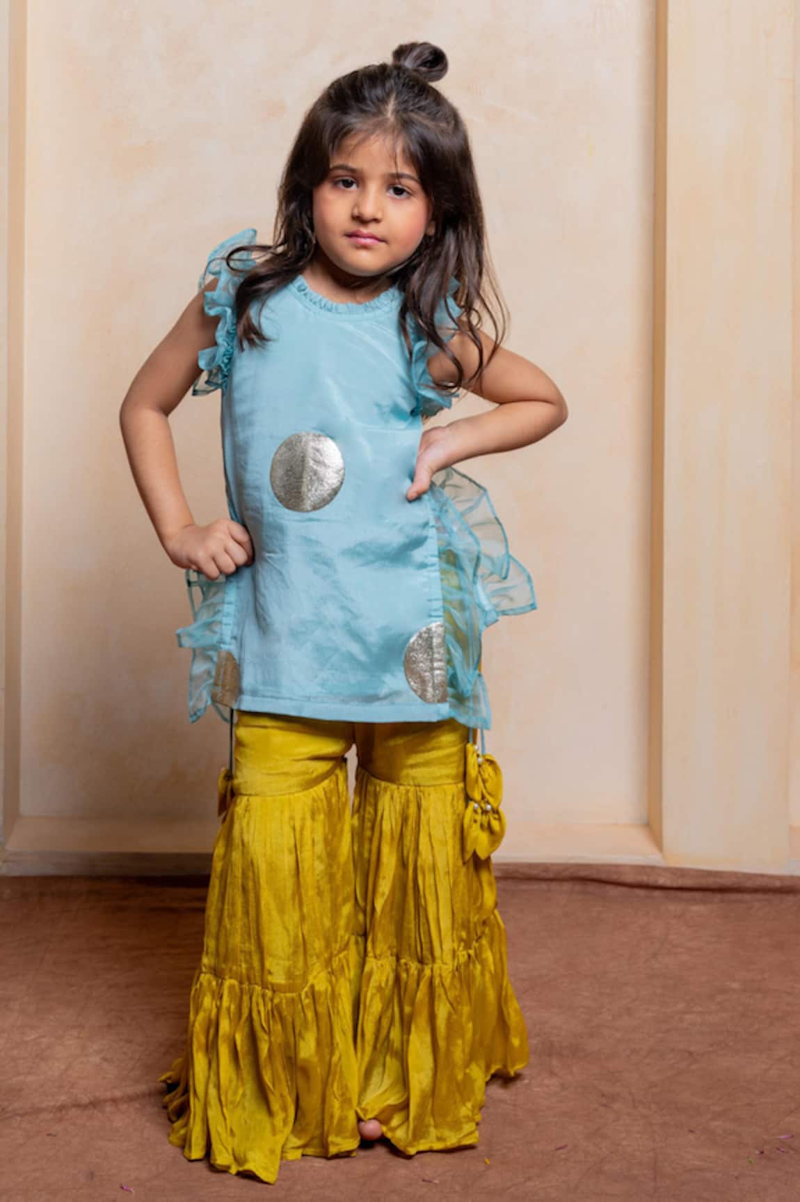 Kirti Agarwal - Pret N Couture Polka Motif Ruffled Kurta & Tiered Sharara Set