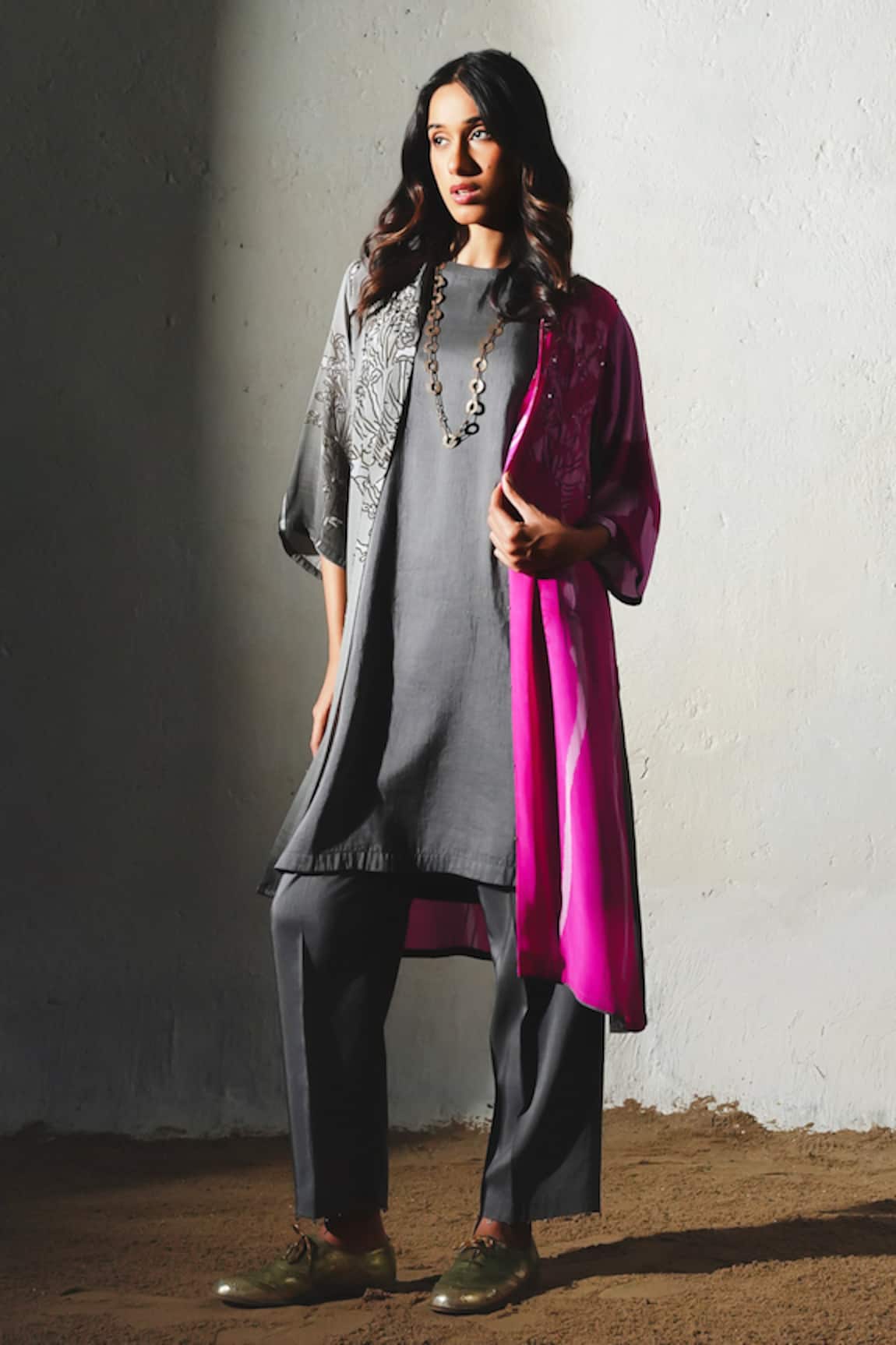 Basil Leaf Dual Tone Printed Jacket & Kurta Set