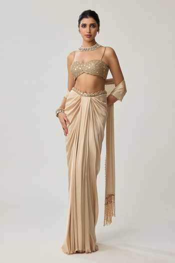 Vvani by vani vats Mirror Blouse & Satin Draped Skirt Set 