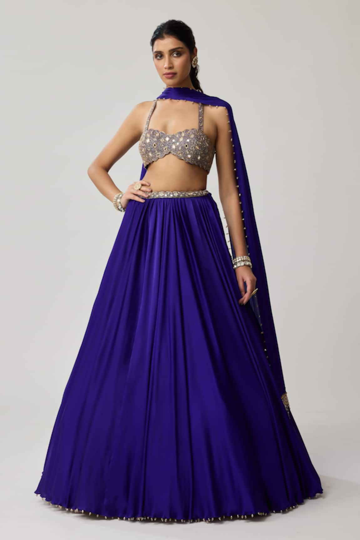 Vvani By Vani Vats Mirror Work Blouse Lehenga Set