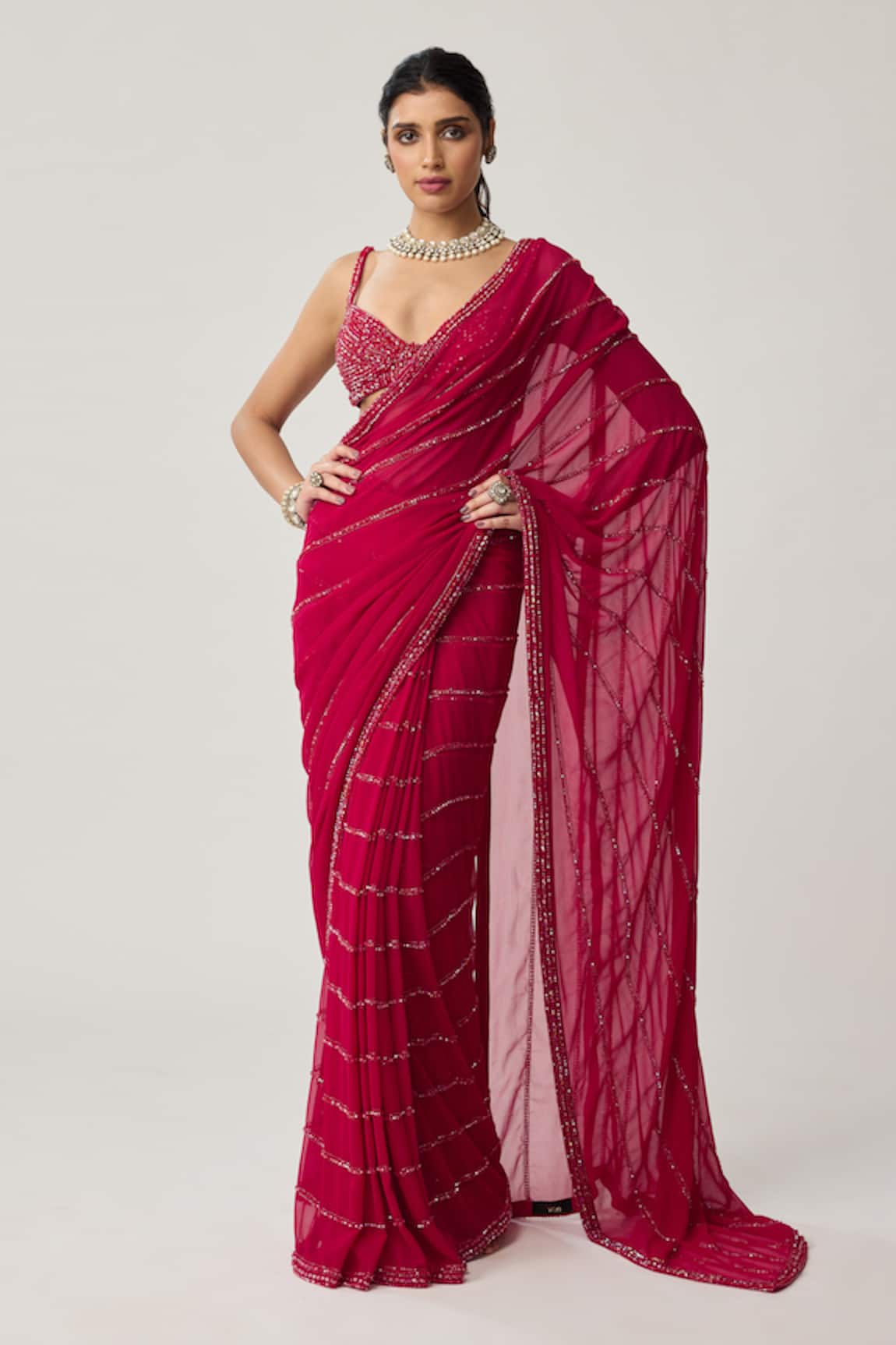 Vvani By Vani Vats Crystal Saree With Embroidered Blouse