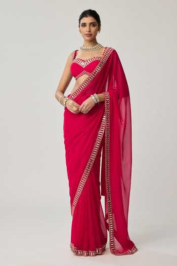 Vvani by vani vats Mirror Bordered Georgette Saree With Blouse 