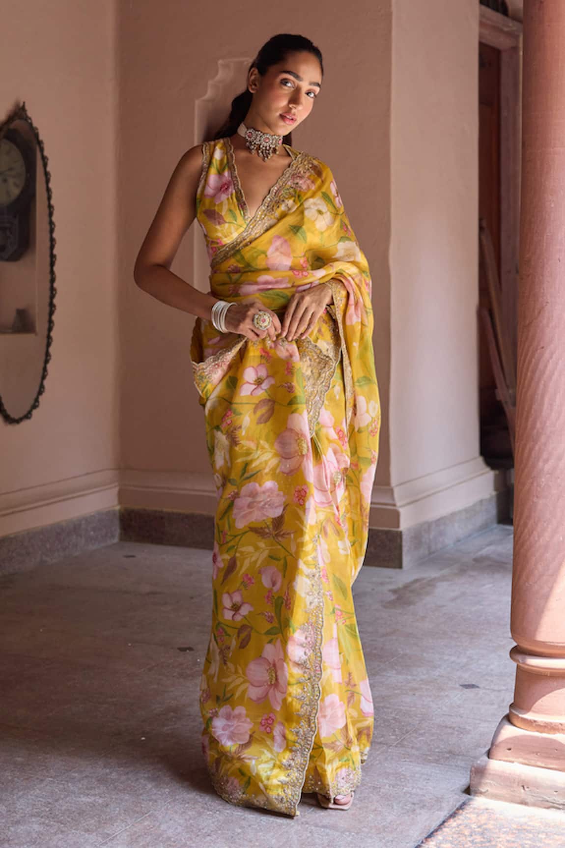 Dohr India Adira Floral Organza Saree With Blouse