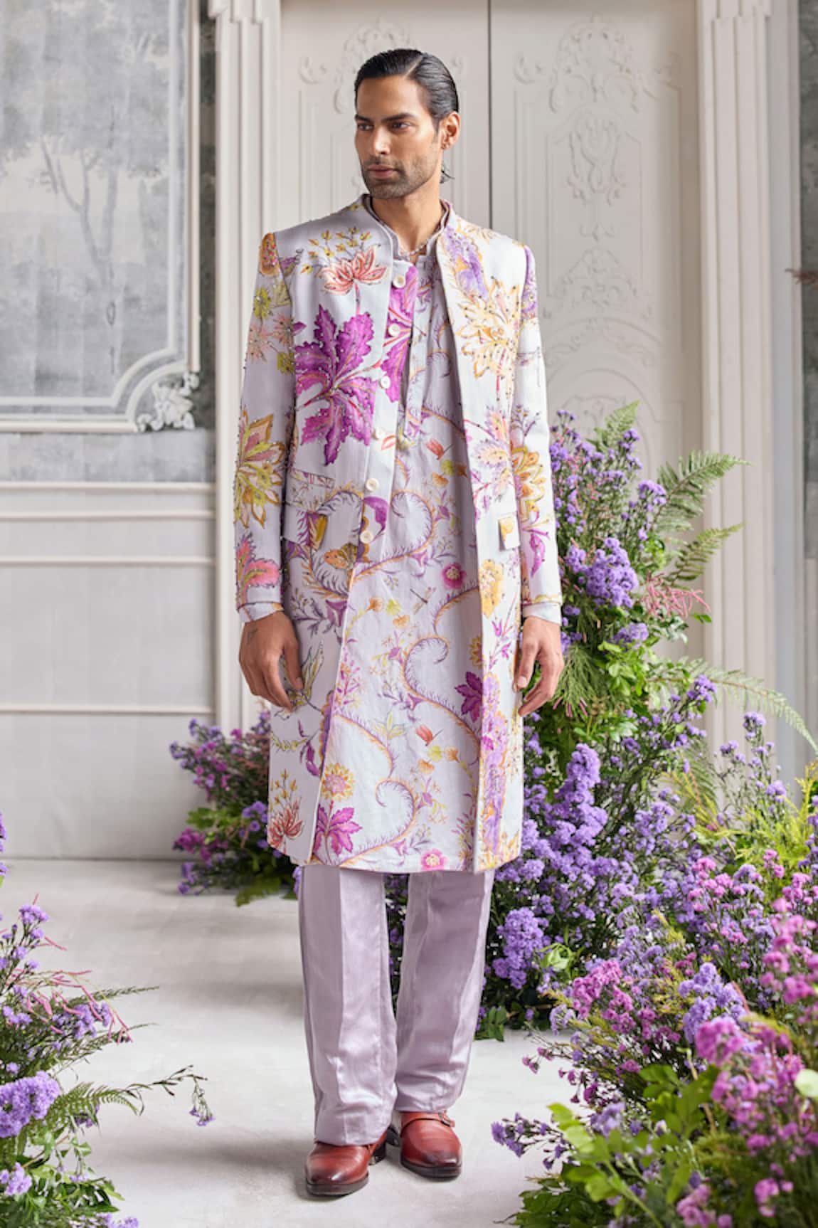 Mahima Mahajan Sami Fanah Print Hand Embroidered Sherwani Kurta Set