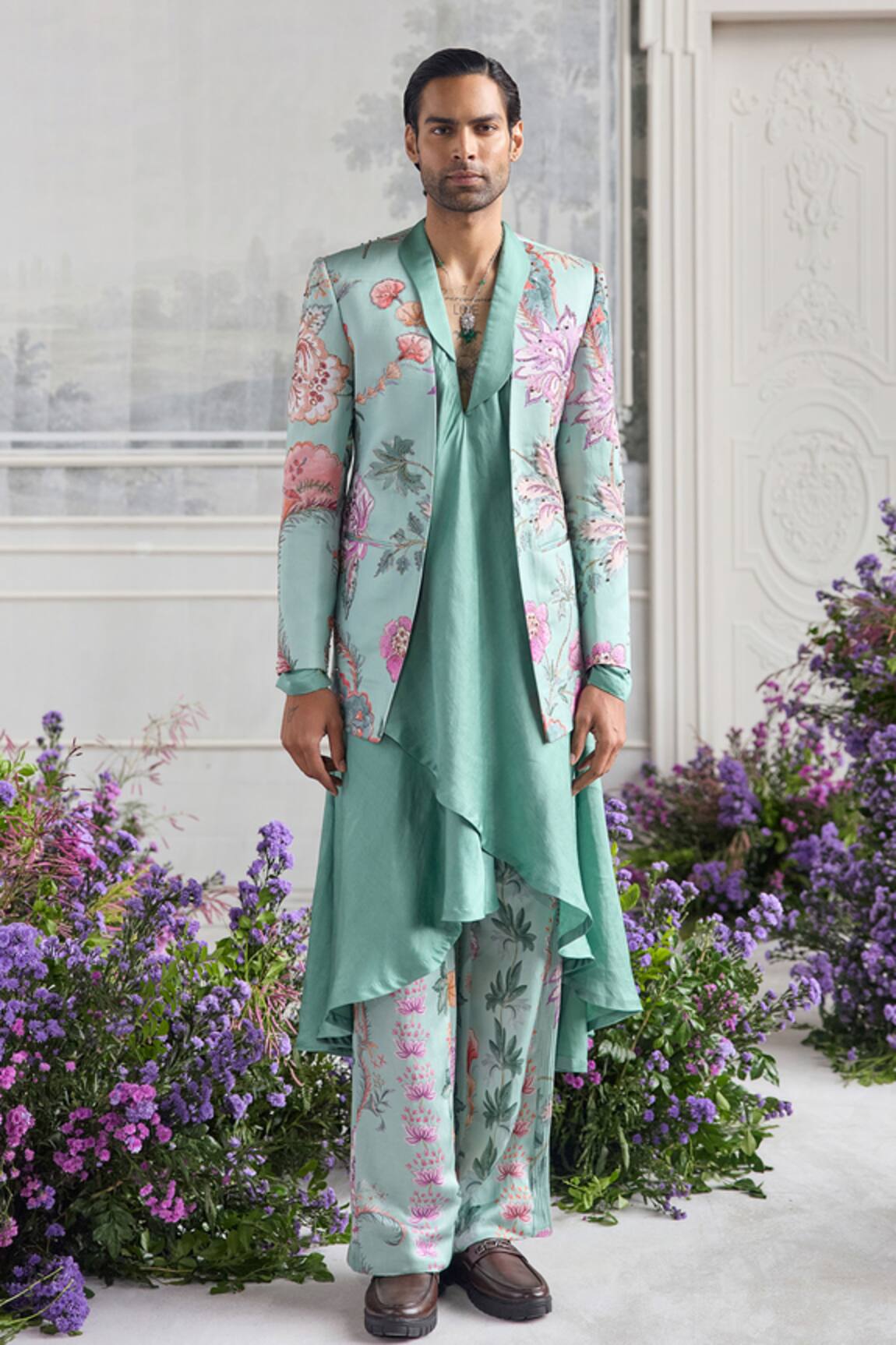 Mahima Mahajan Nawaz Fanah Print Embroidered Blazer Kurta Set