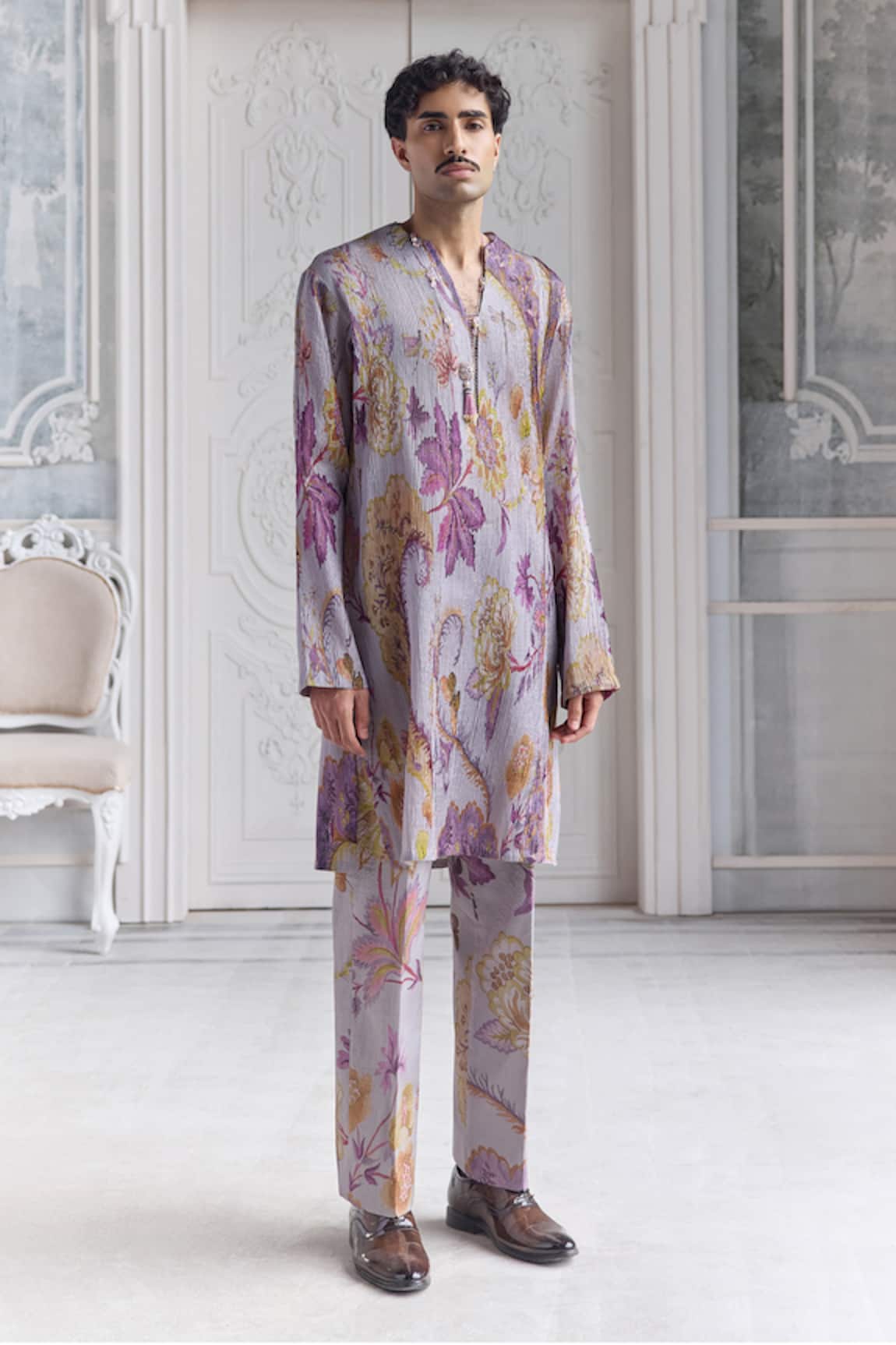 Mahima Mahajan Aariz Fanah Print Pleated Kurta & Pintuck Trouser