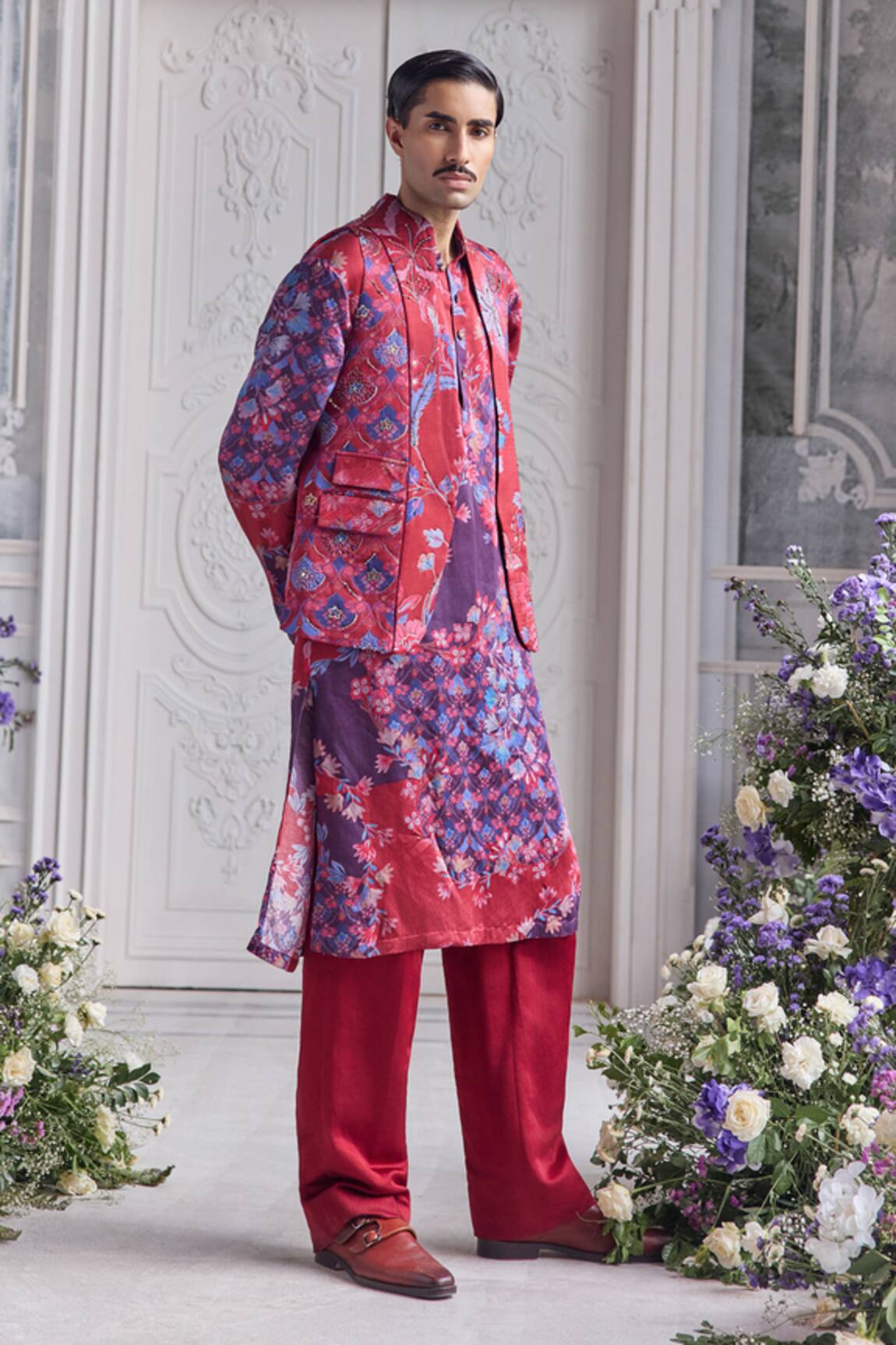 Mahima Mahajan Arham Panelled Fanah Print Embroidered Bundi Kurta Set