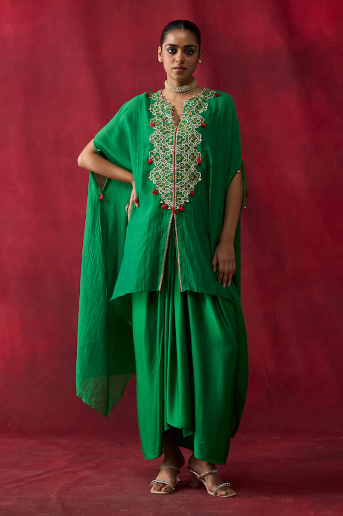 Shikha Mehta Grisha Embroidered Cape Top With Skirt