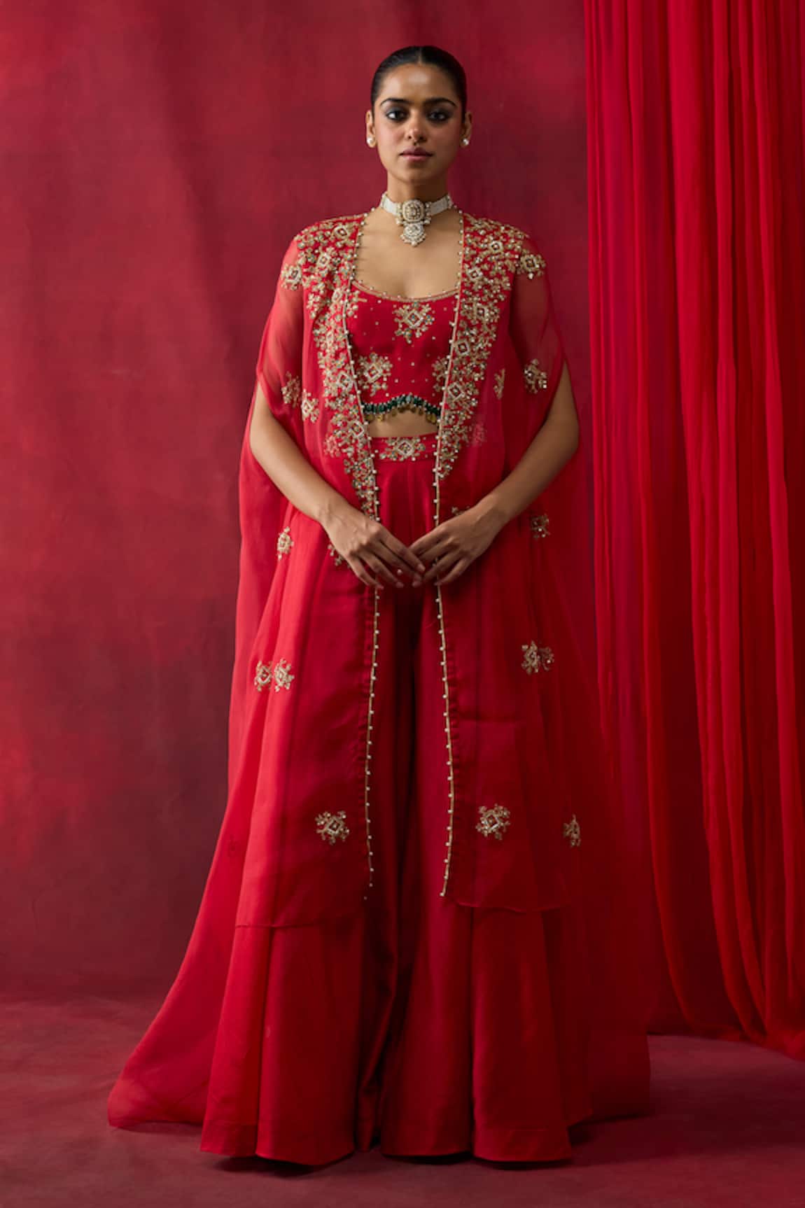 Shikha Mehta Mishka Embroidered Cape Set