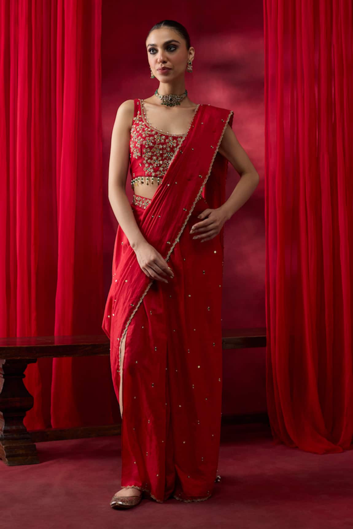 Shikha Mehta Reeva Embroidered Pre-Draped Saree With Blouse