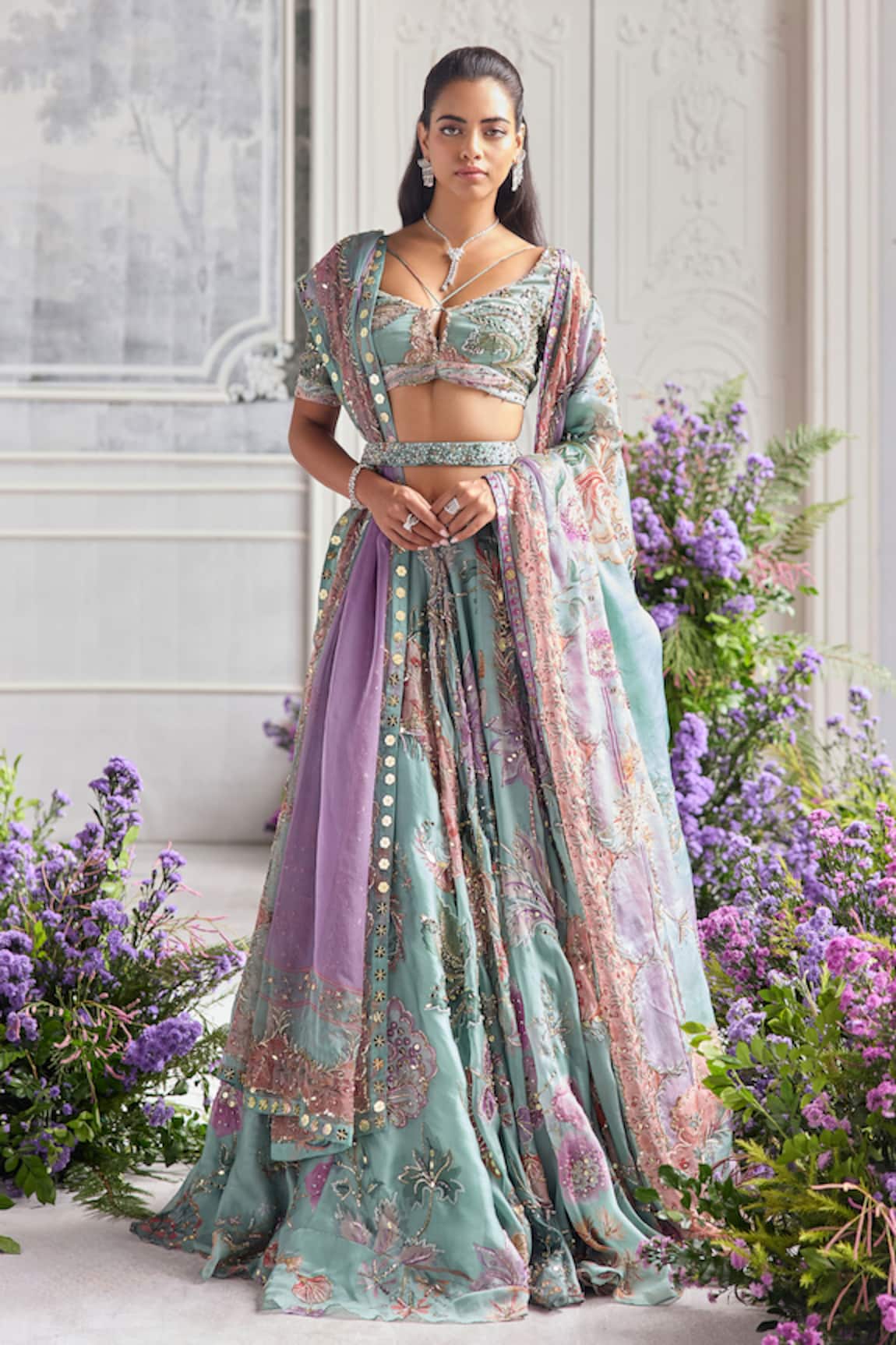 Mahima Mahajan Niara Embroidered Lehenga Set With Two Dupattas & Belt