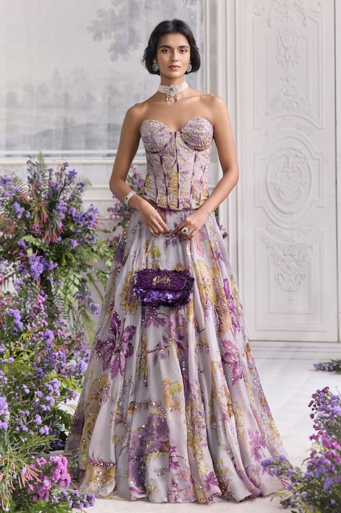 Mahima Mahajan Elanor Floral Embroidered Corset & Lehenga Set