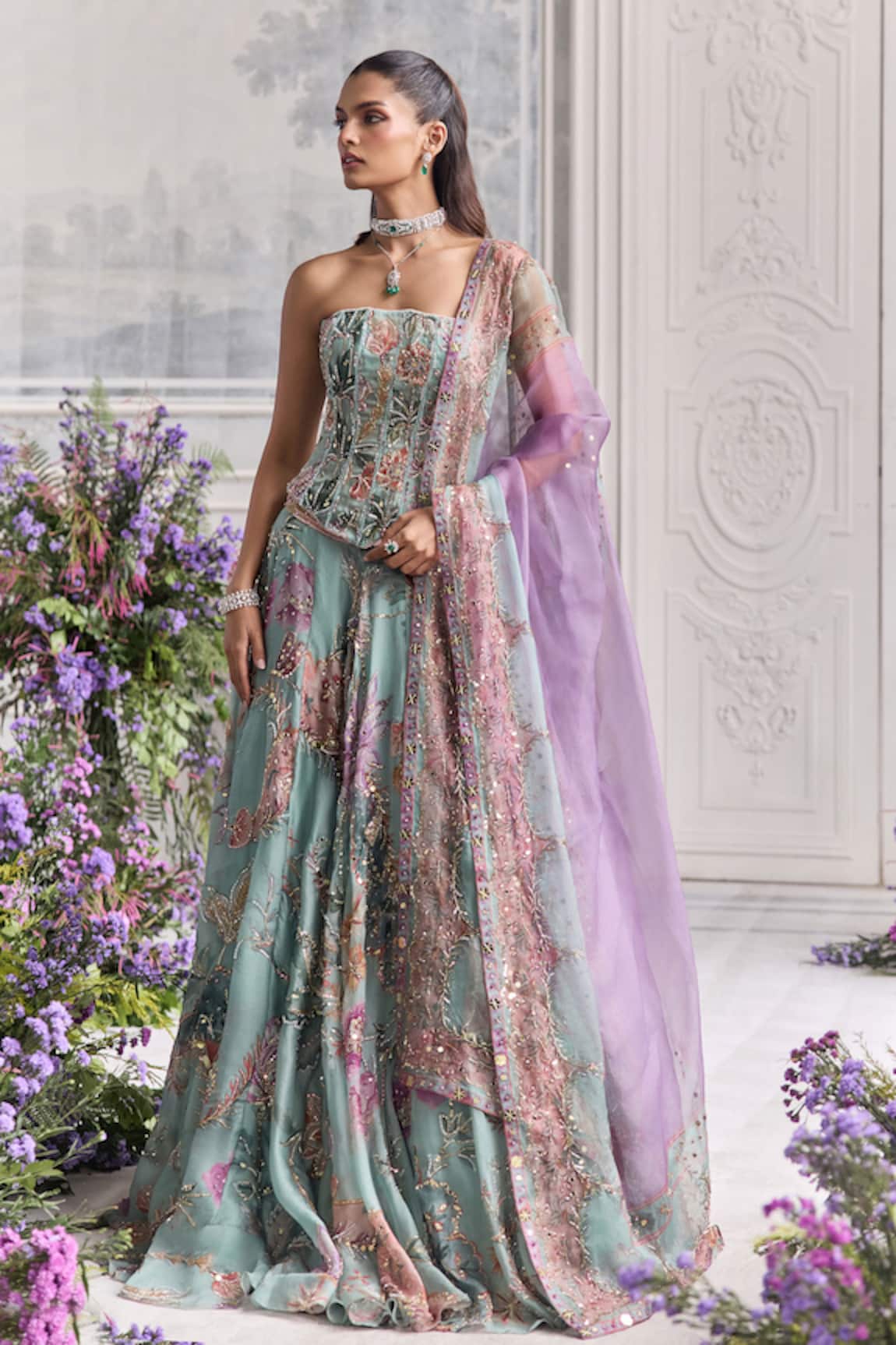 Mahima Mahajan Ilana Floral Embroidered Corset & Lehenga Set