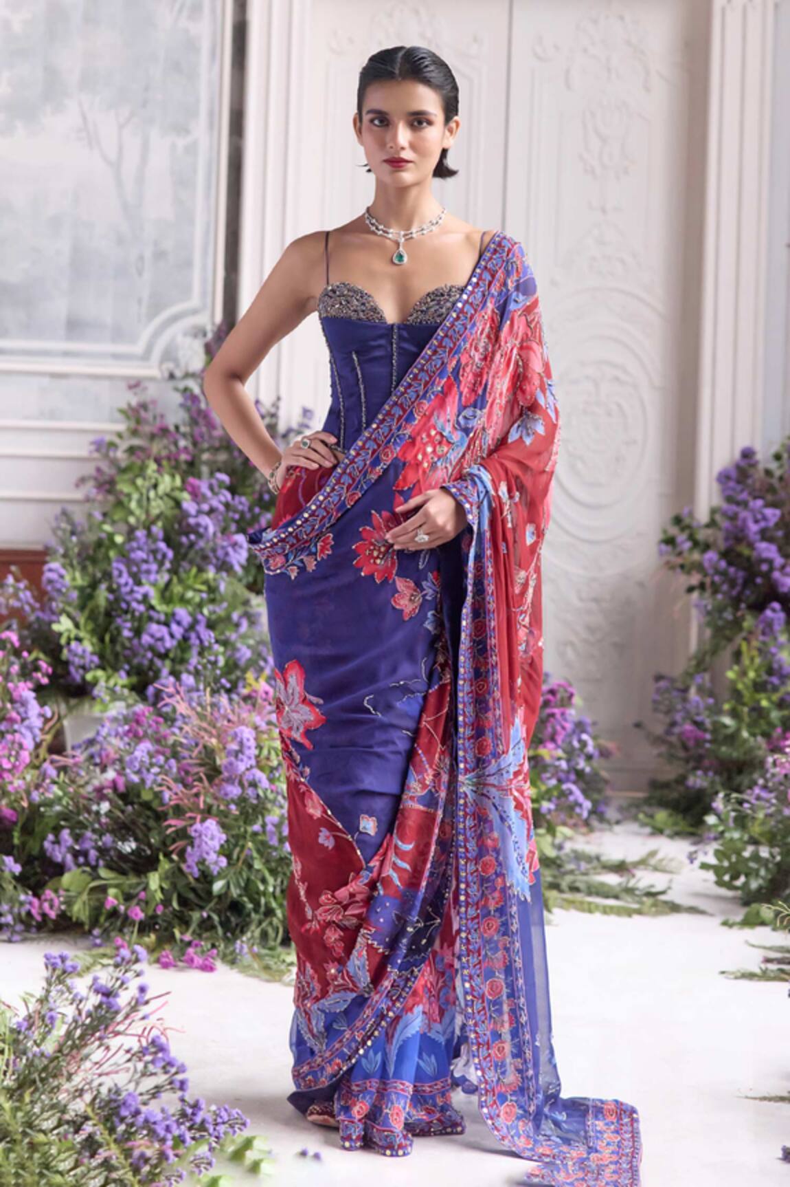 Mahima Mahajan Amanah Printed Pre-Draped Saree With Blouse