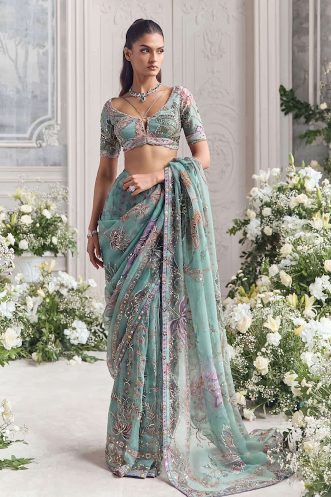 Mahima Mahajan Uzma Embroidered Pre-Draped Saree With Blouse