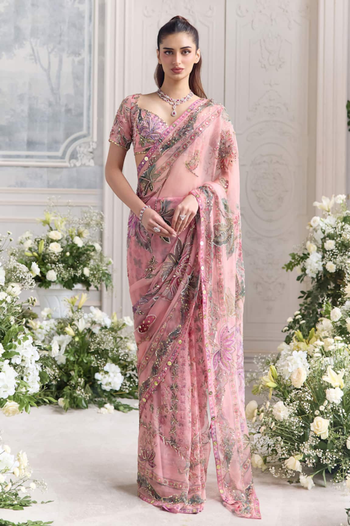 Mahima Mahajan Chahat Embroidered Pre-Draped Saree With Blouse