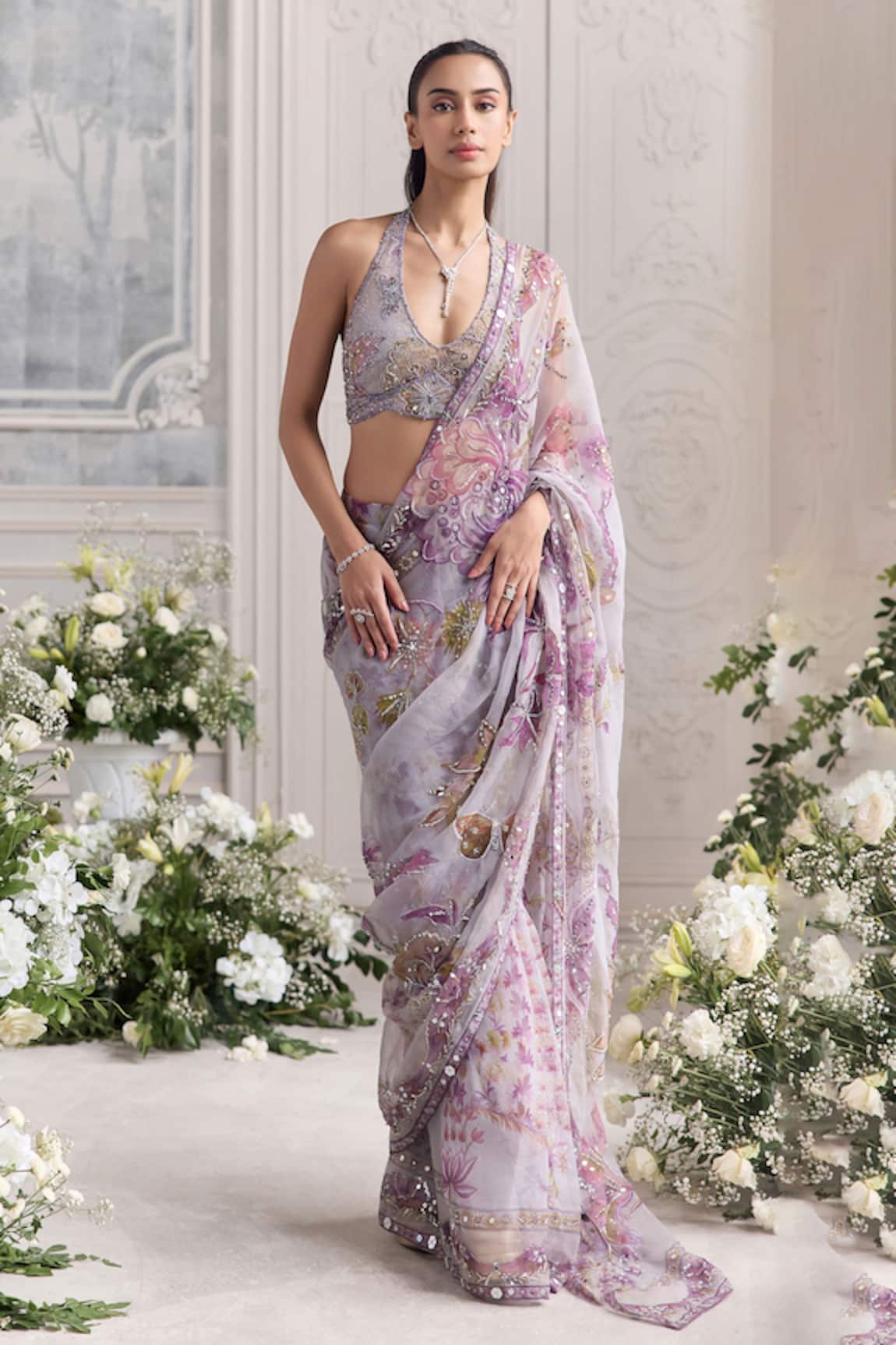 Mahima Mahajan Lina Floral Print Pre-Draped Saree & Blouse Set