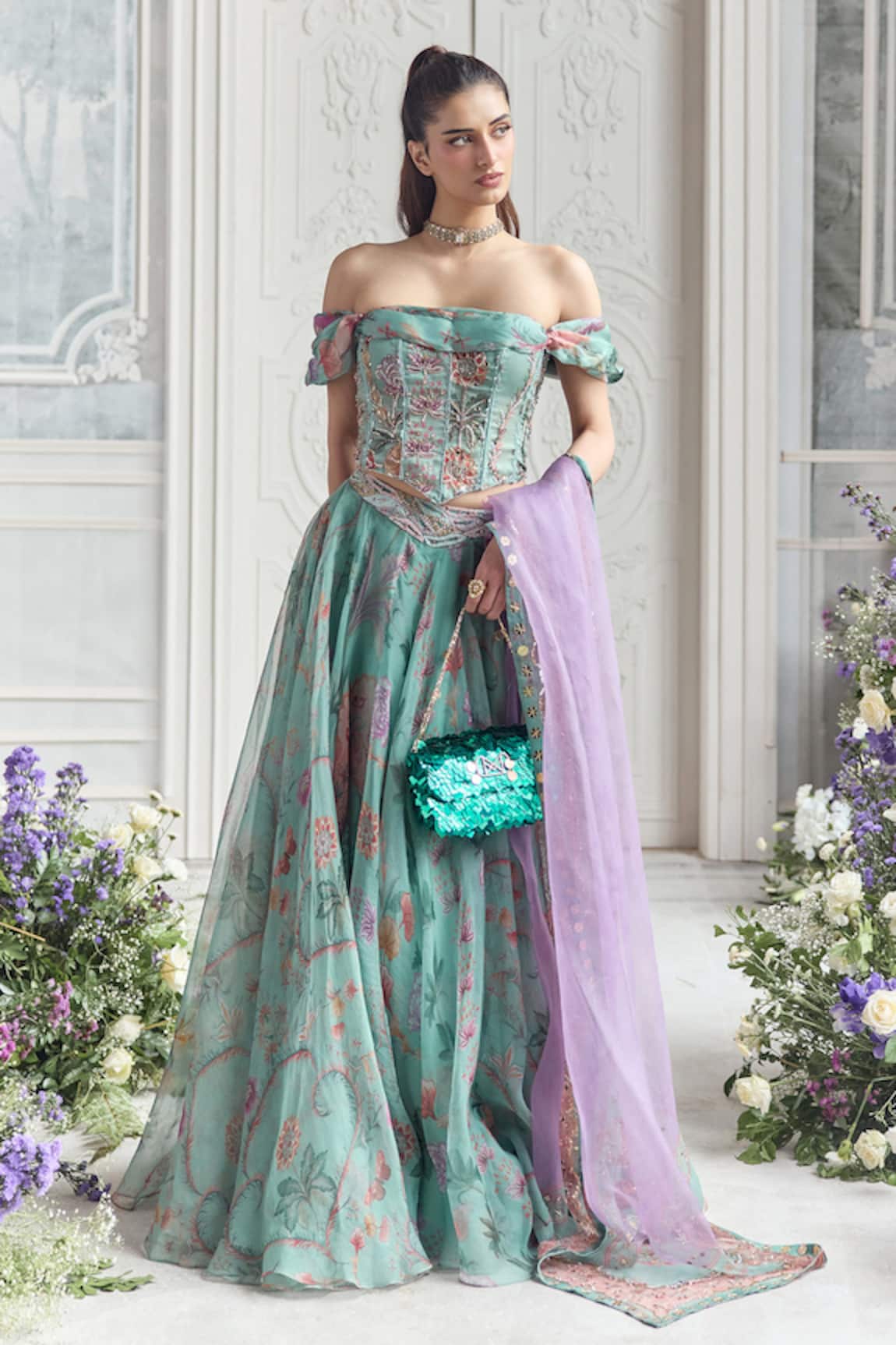 Mahima Mahajan Camila Floral Print Corset Lehenga Set