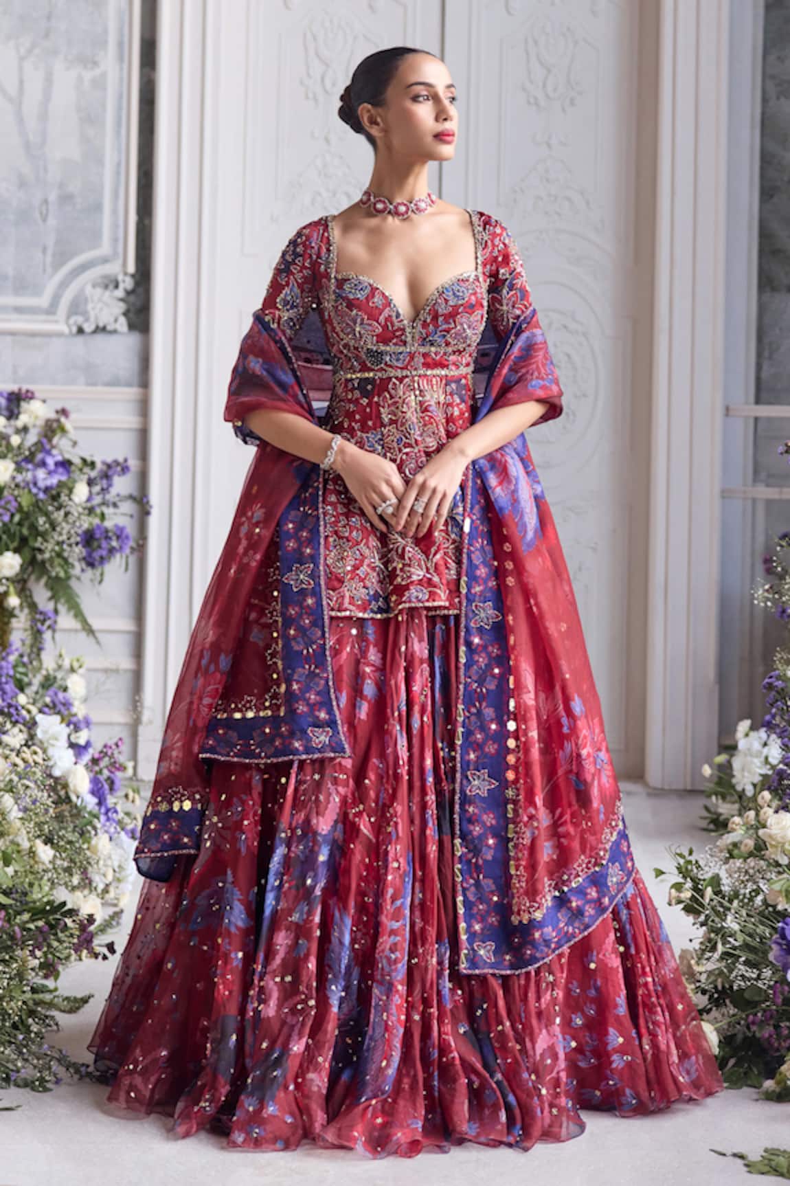 Mahima Mahajan Selina Embroidered Peplum Kurta & Lehenga Set