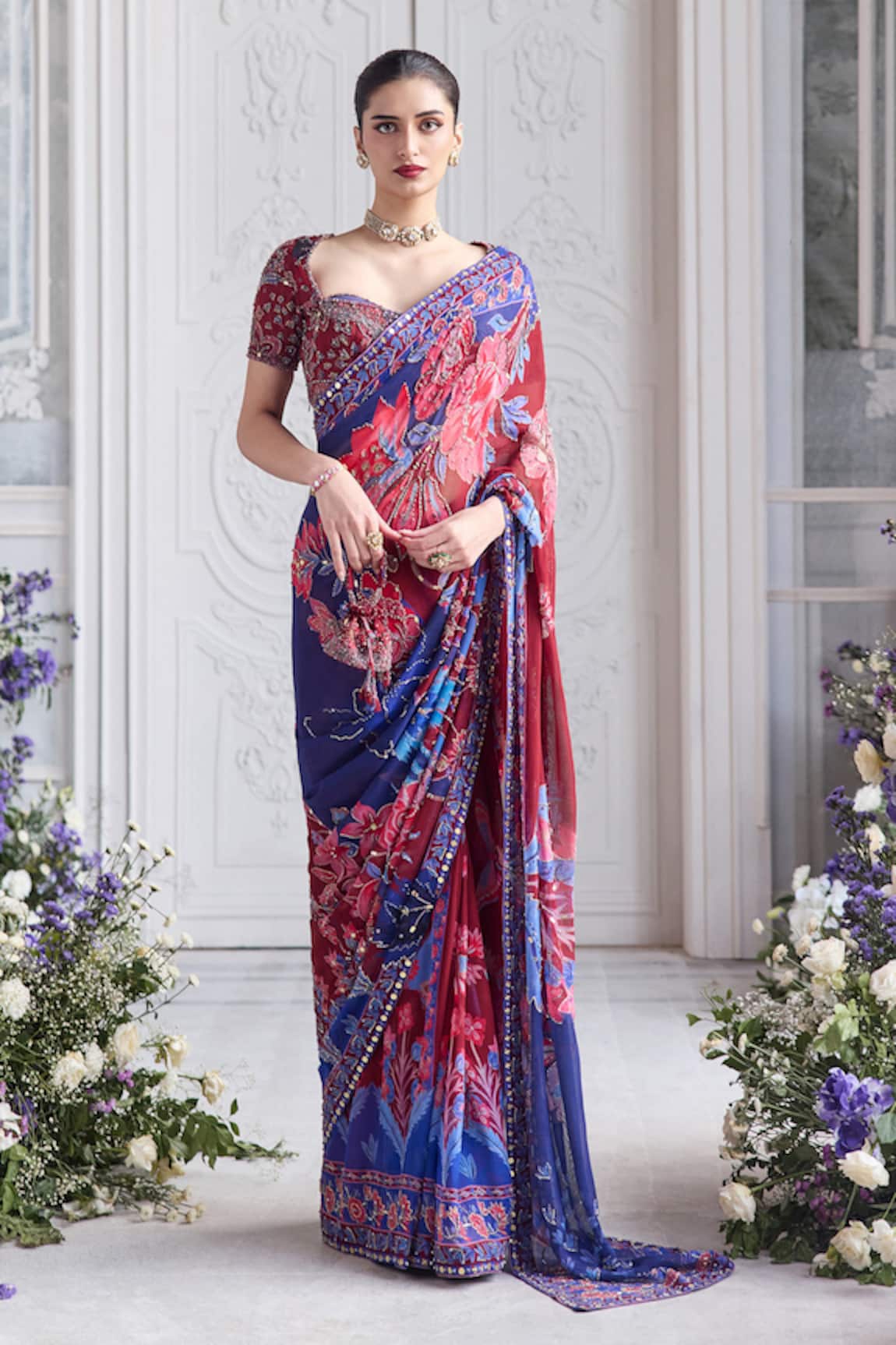 Mahima Mahajan Samar Floral Print Pre-draped Saree With Blouse