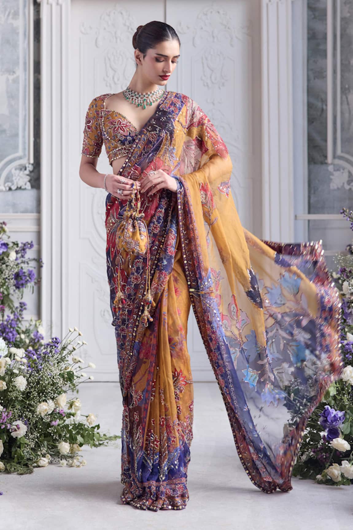 Mahima Mahajan Shahzain Printed & Embroidered Pre-Draped Saree Set