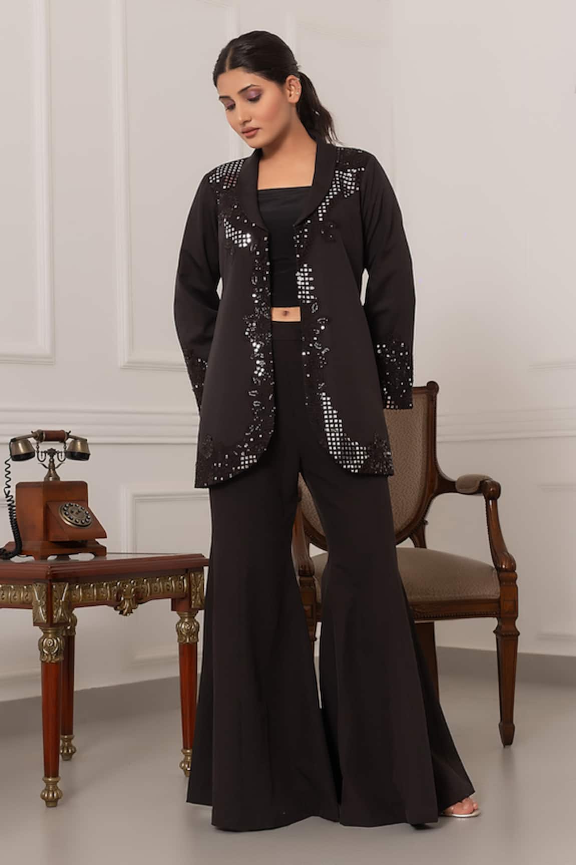 Nidhi Kejriwal Sequined Mirror Work Coat & Palazzo Set