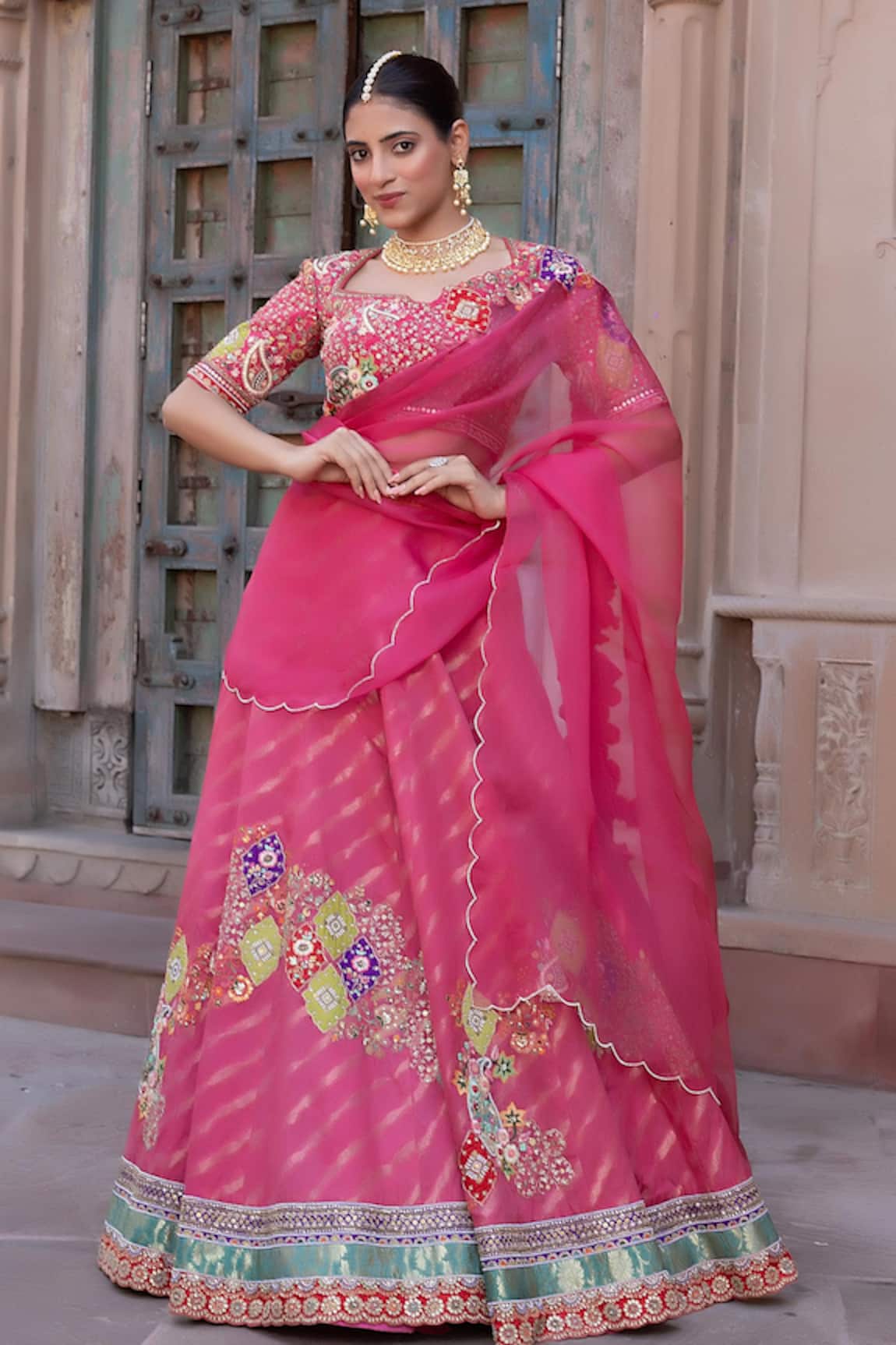 Nidhi Kejriwal Chanderi Floral Thread & Sequin Lehenga Set