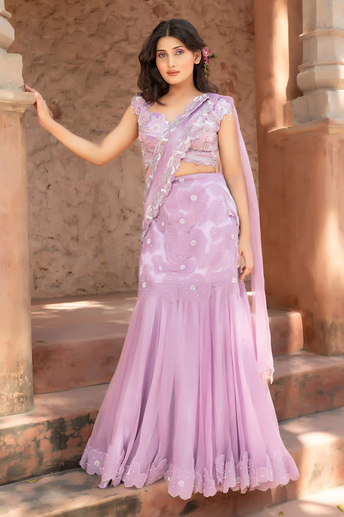 Nidhi Kejriwal Handwork Embellished Lehenga Saree With Blouse