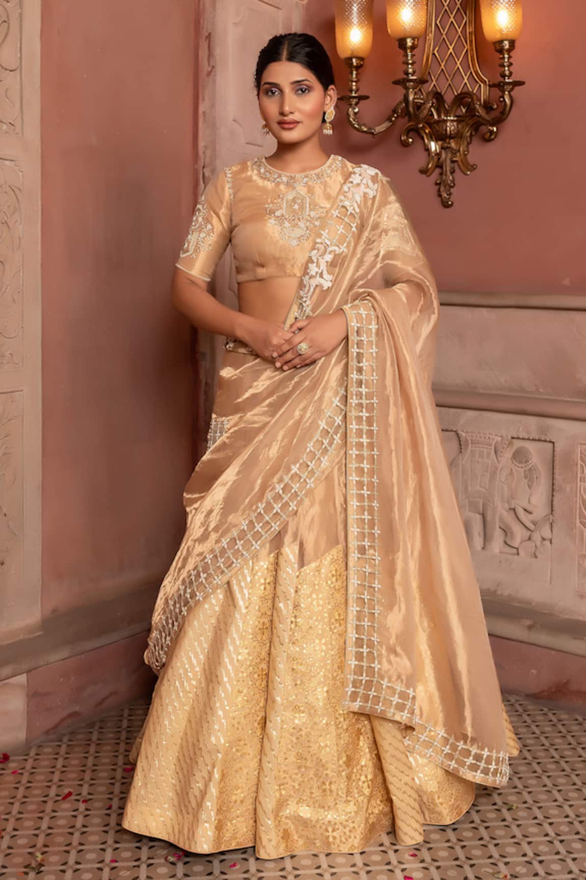 Nidhi Kejriwal Embellished Tissue Lehenga Blouse & Dupatta Set