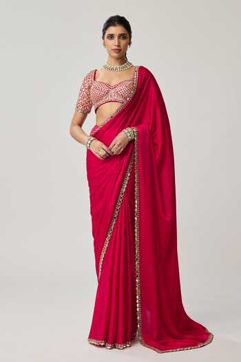 Vvani by vani vats Mirror Bordered Satin Saree With Gota Blouse 