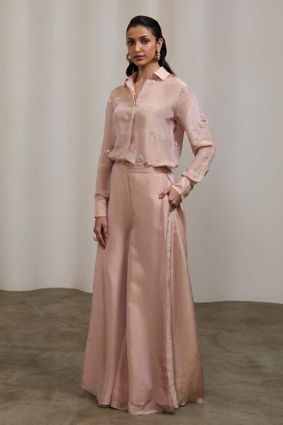 Sheela Suthar Embroidered Shirt & Flared Pant Set