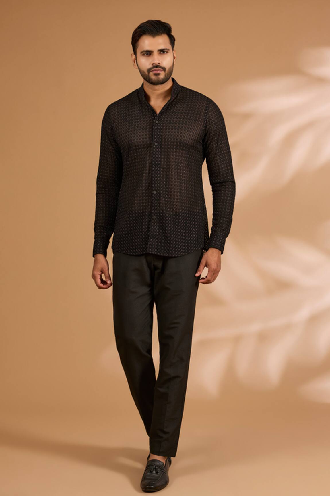 Rabani & Rakha Georgette Thread & Sequin Jaal Shirt With Pant 