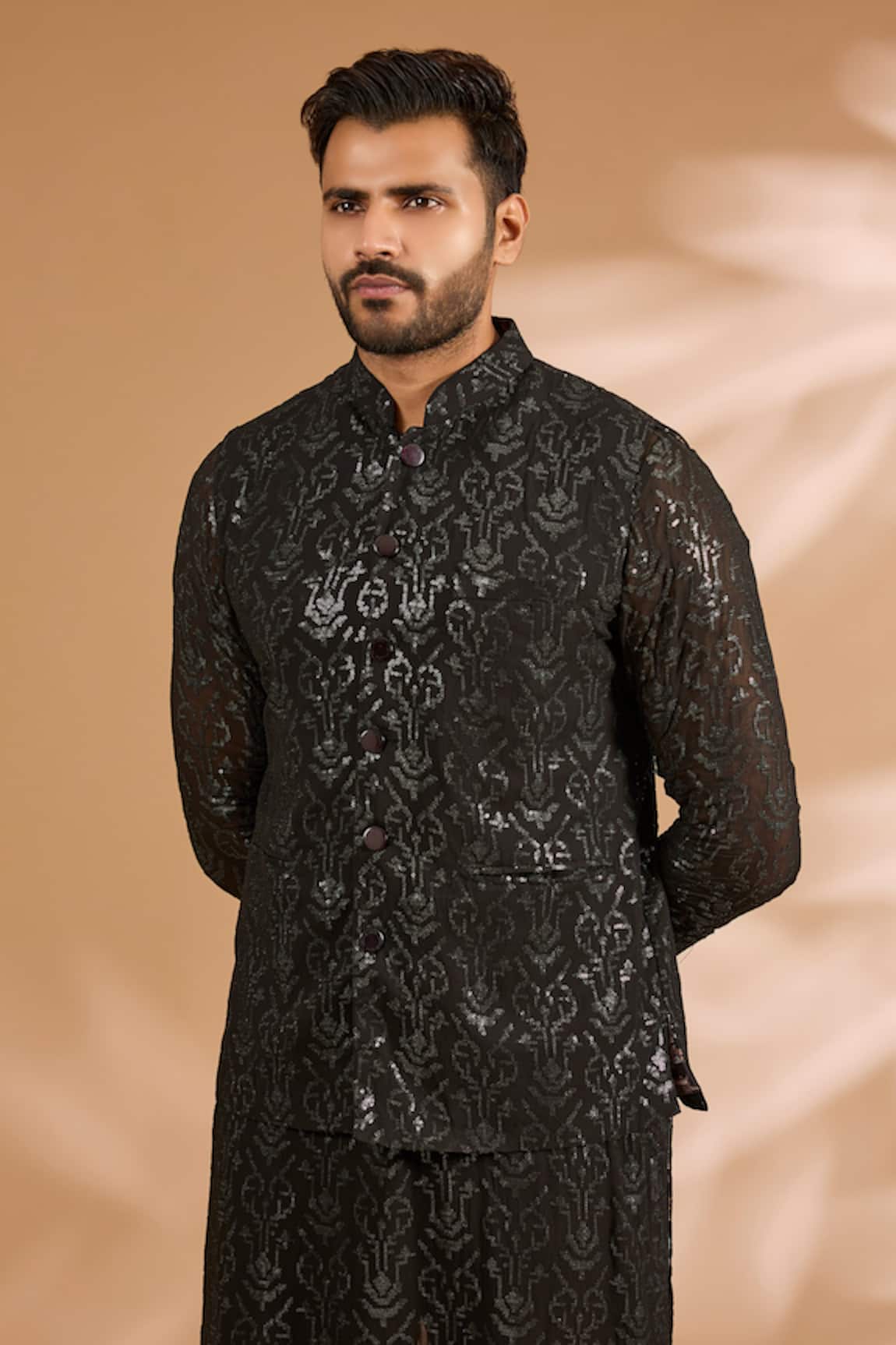 Rabani & Rakha Georgette Sequin Jaal Bundi 