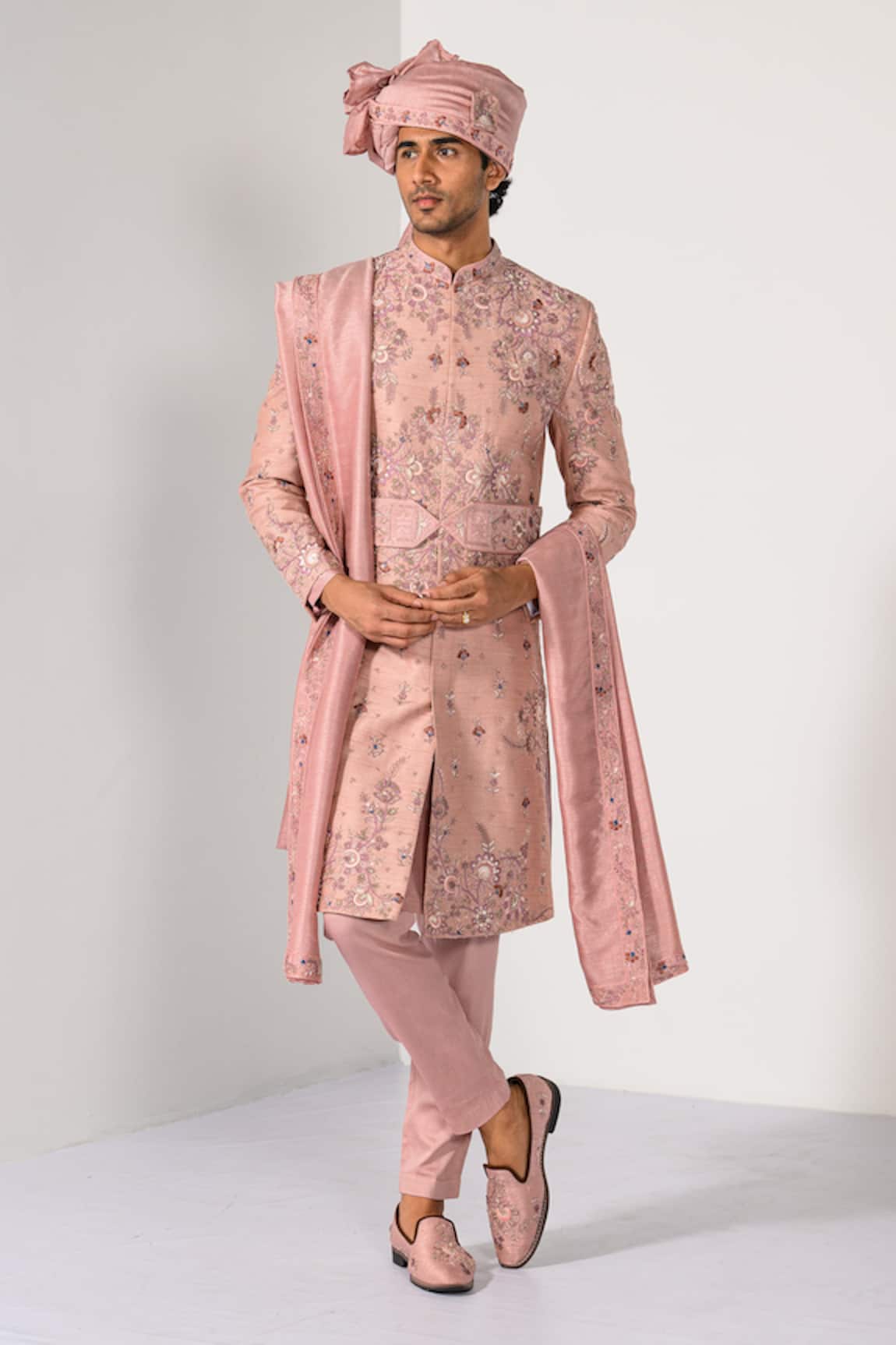 Kalpana Naik Maharaja Rose Splendor Elegance Sherwani Set