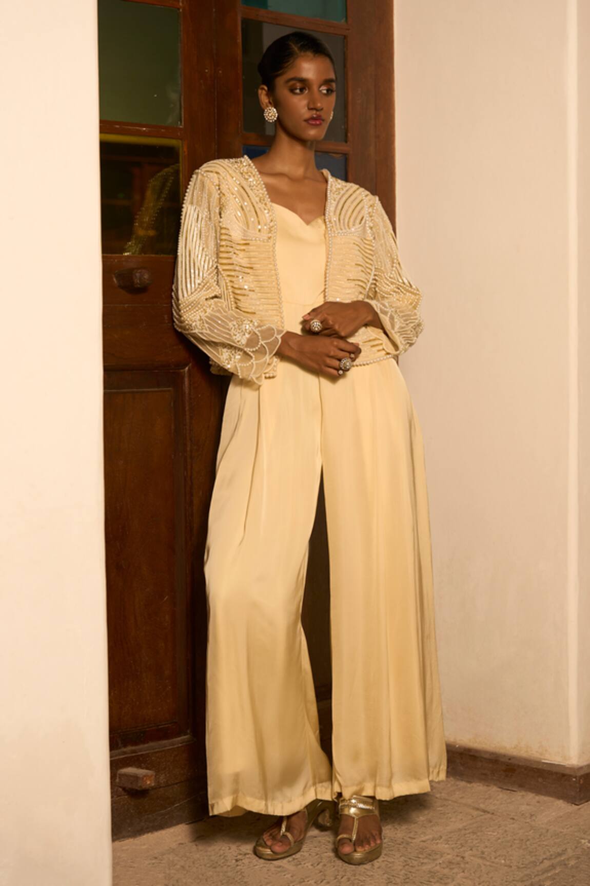 Saangi Poise Jumpsuit With Embroidered Jacket