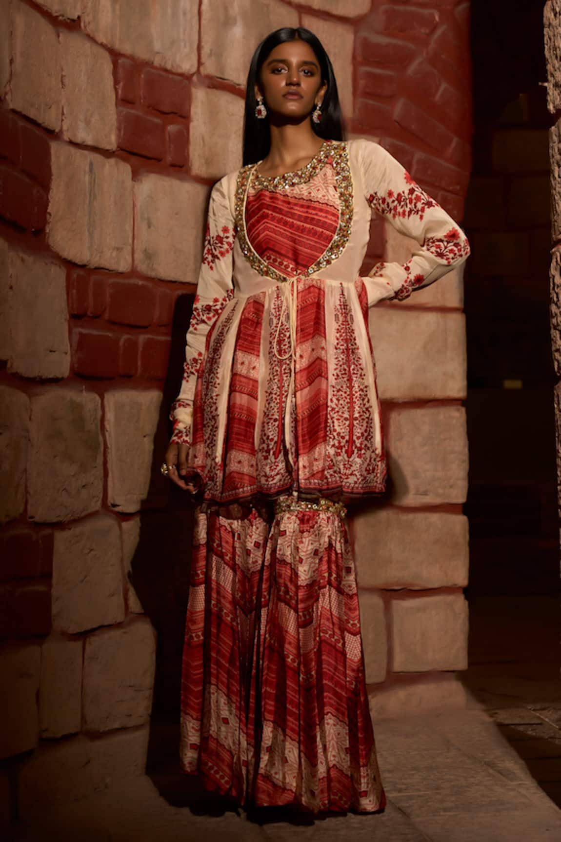 Saangi Mehr Rang Printed Peplum Sharara Set