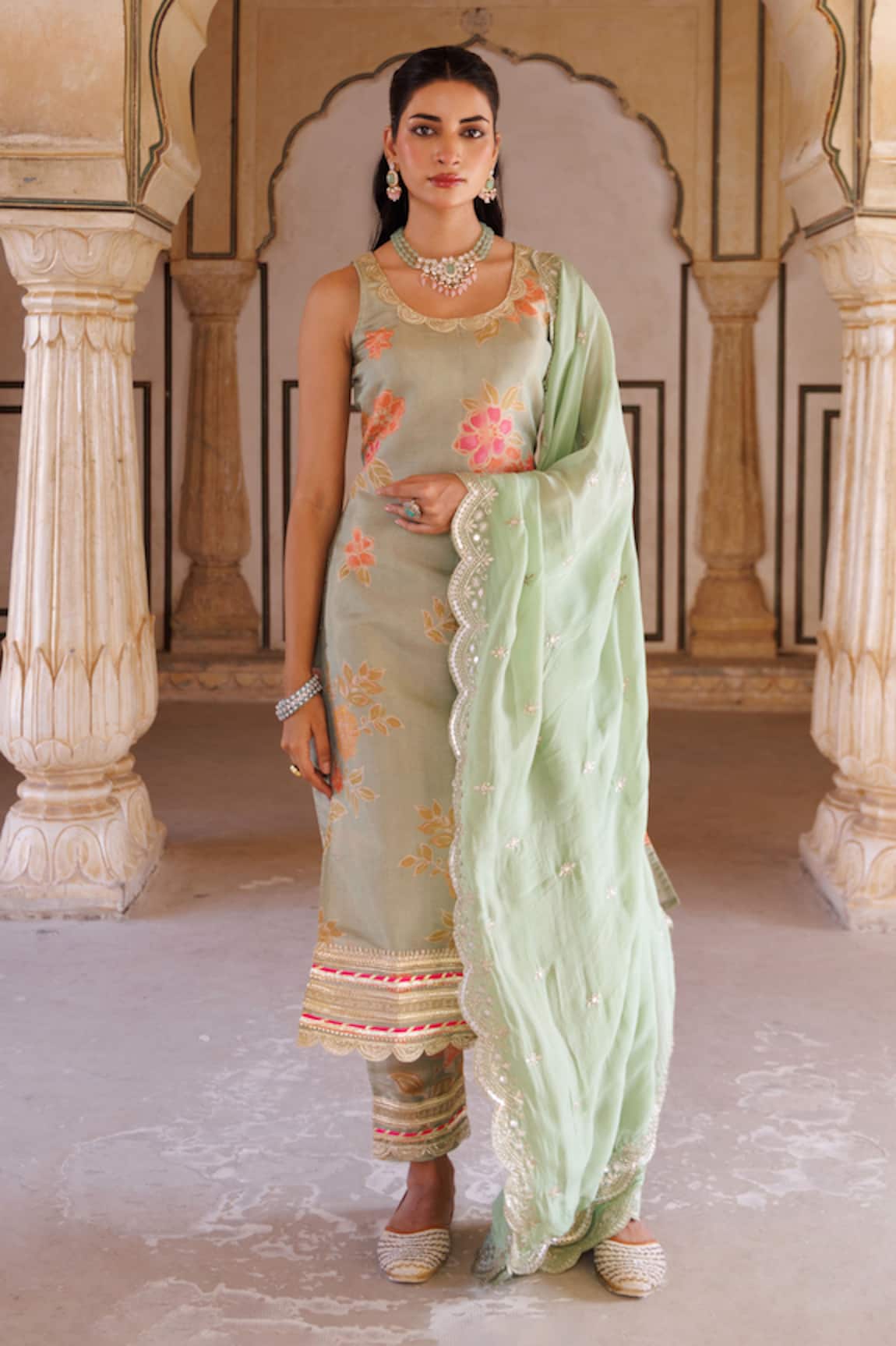 Bannhi By Priyanka Rathore Floral Printed Kurta Set With Embroidered Dupatta