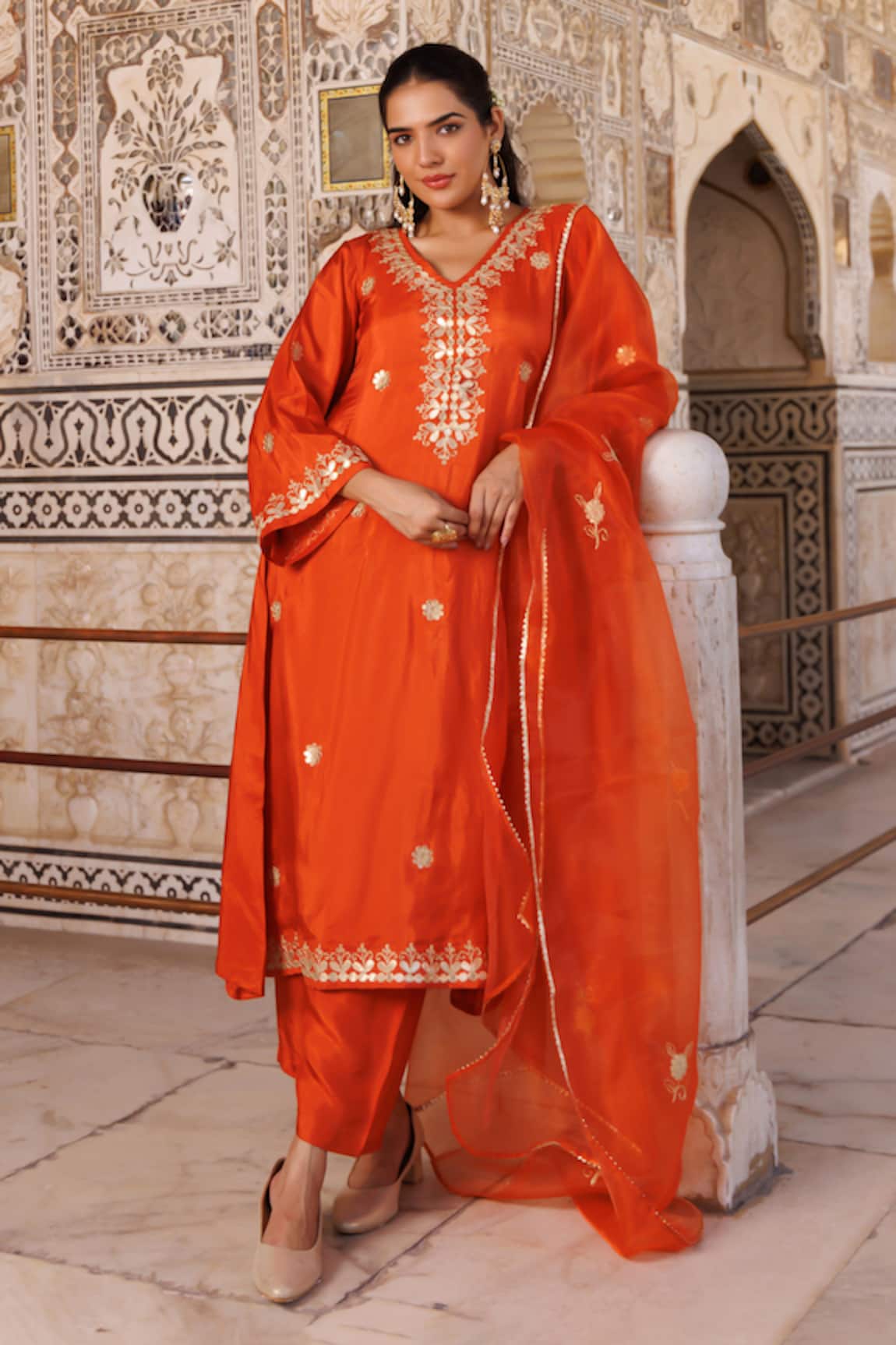 Bannhi By Priyanka Rathore Gota Patti Silk Kurta Pant & Organza Dupatta Set