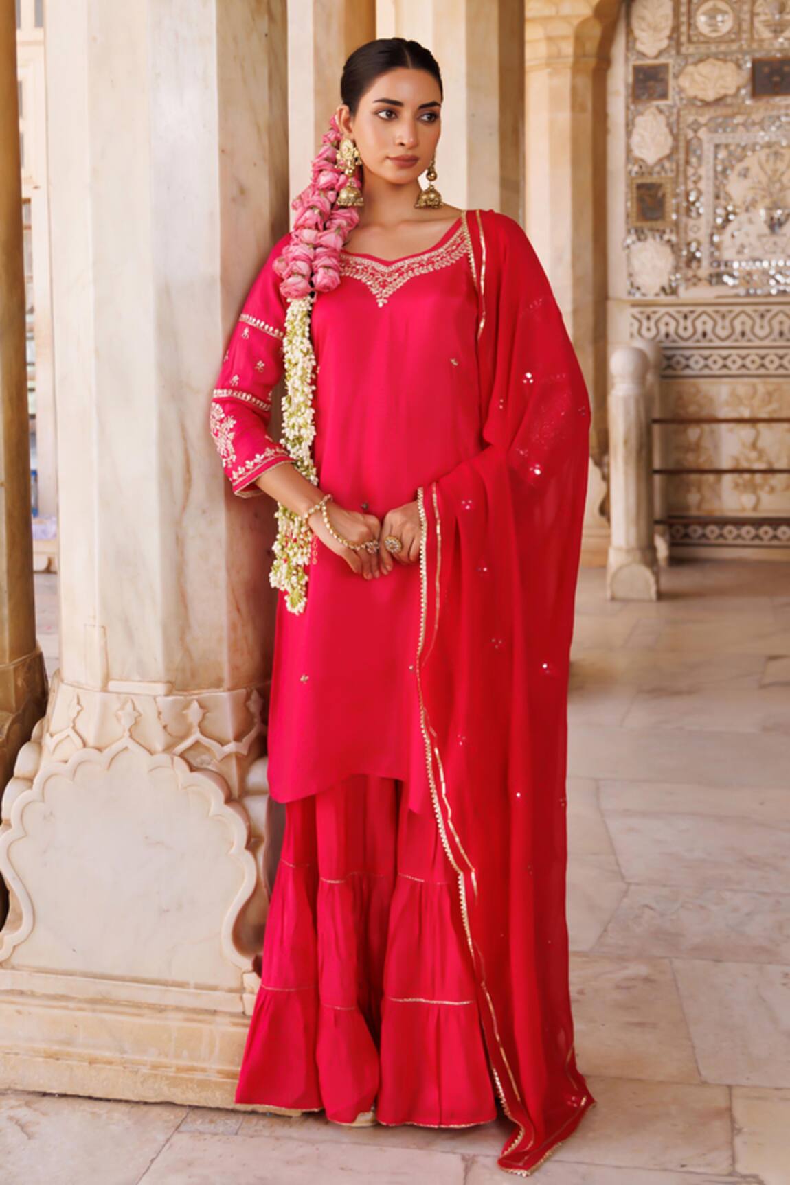 Bannhi By Priyanka Rathore Hand Embroidered Kurta Sharara & Mirror Work Dupatta