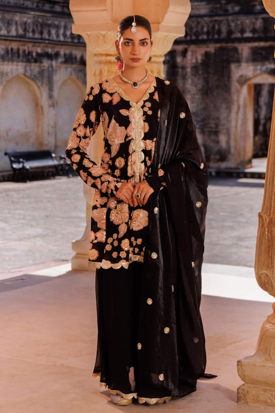 Bannhi By Priyanka Rathore Printed & Embroidered Crepe Sharara Set