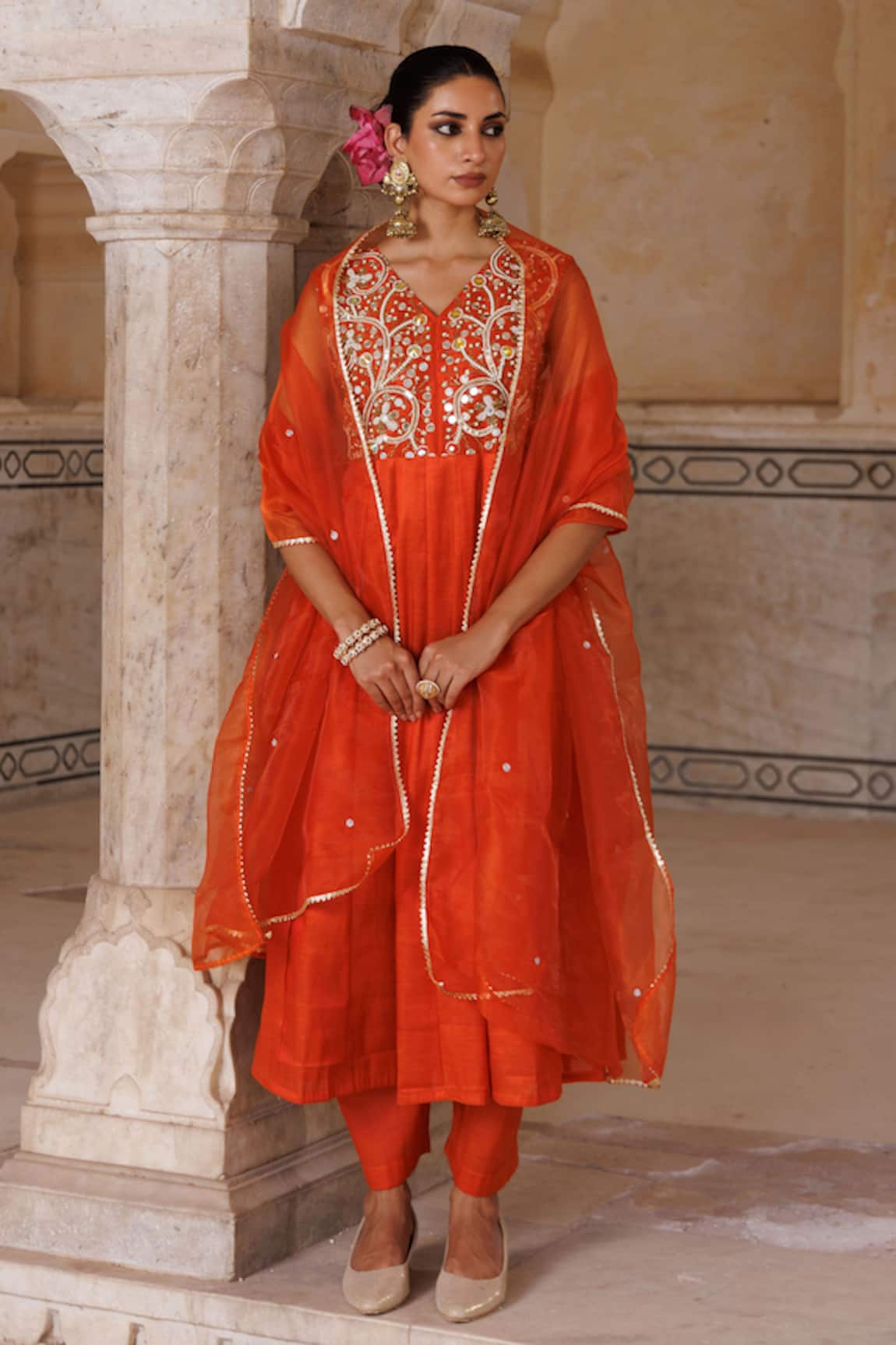 Bannhi By Priyanka Rathore Hand Embroidered Silk Anarkali Set