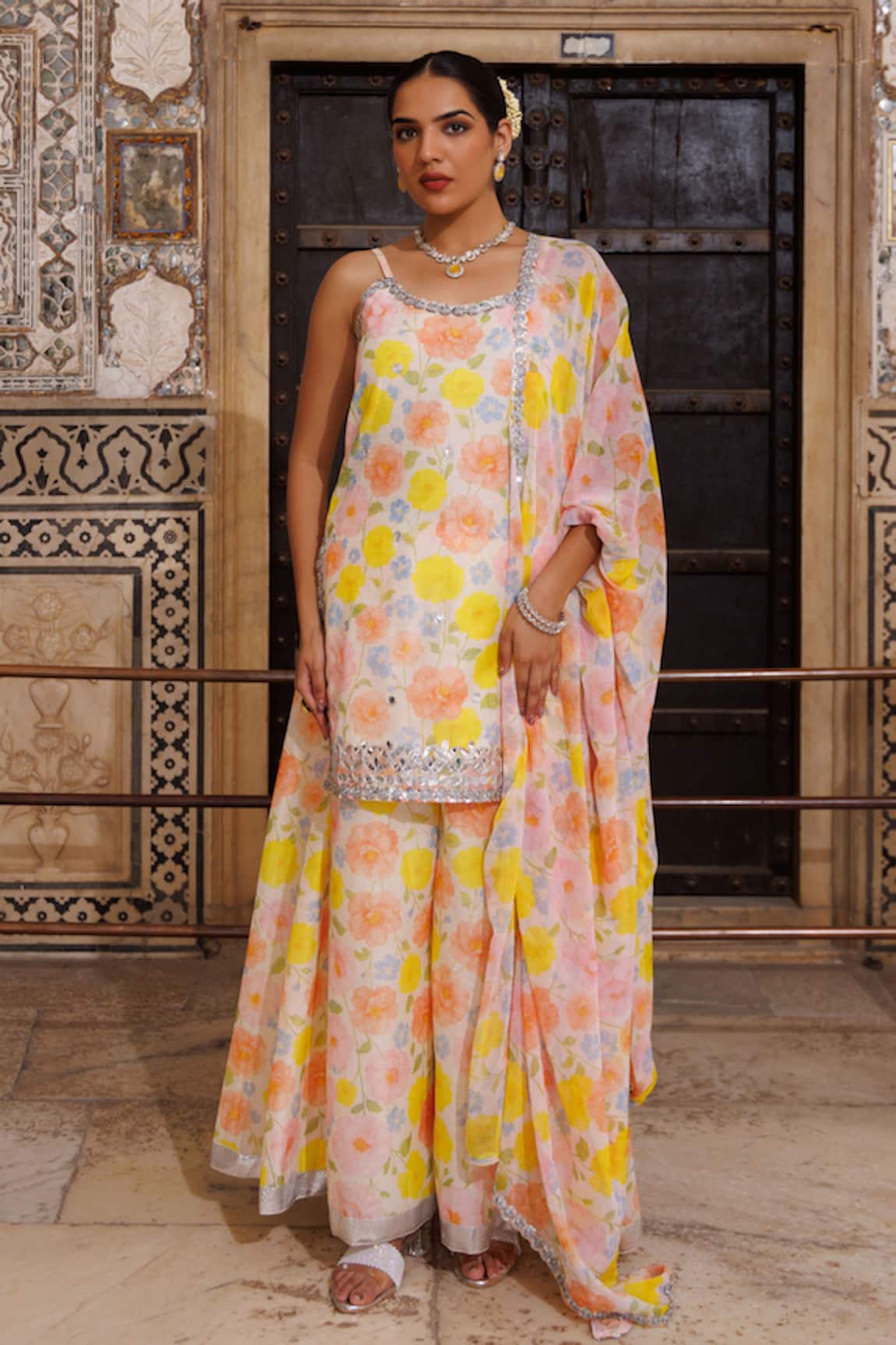 Bannhi By Priyanka Rathore Floral Gota Patti Kurta Sharara & Dupatta Set