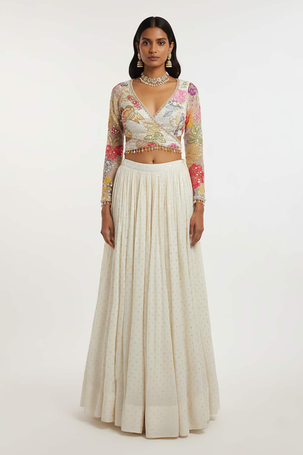 Basanti - Kapde Aur Koffee Ivory Georgette Embroidered Lehenga Set