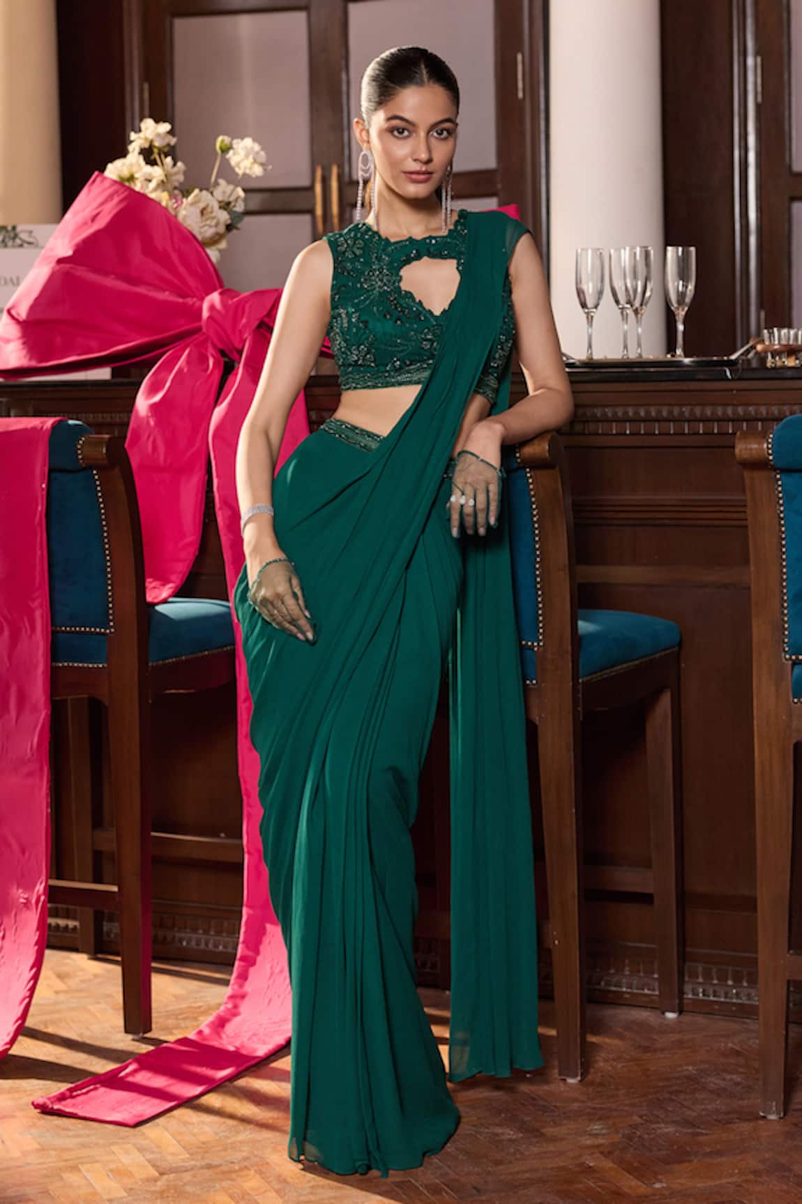 Seema Thukral Sakshi Embellished Blouse With Pre-Stitched Saree